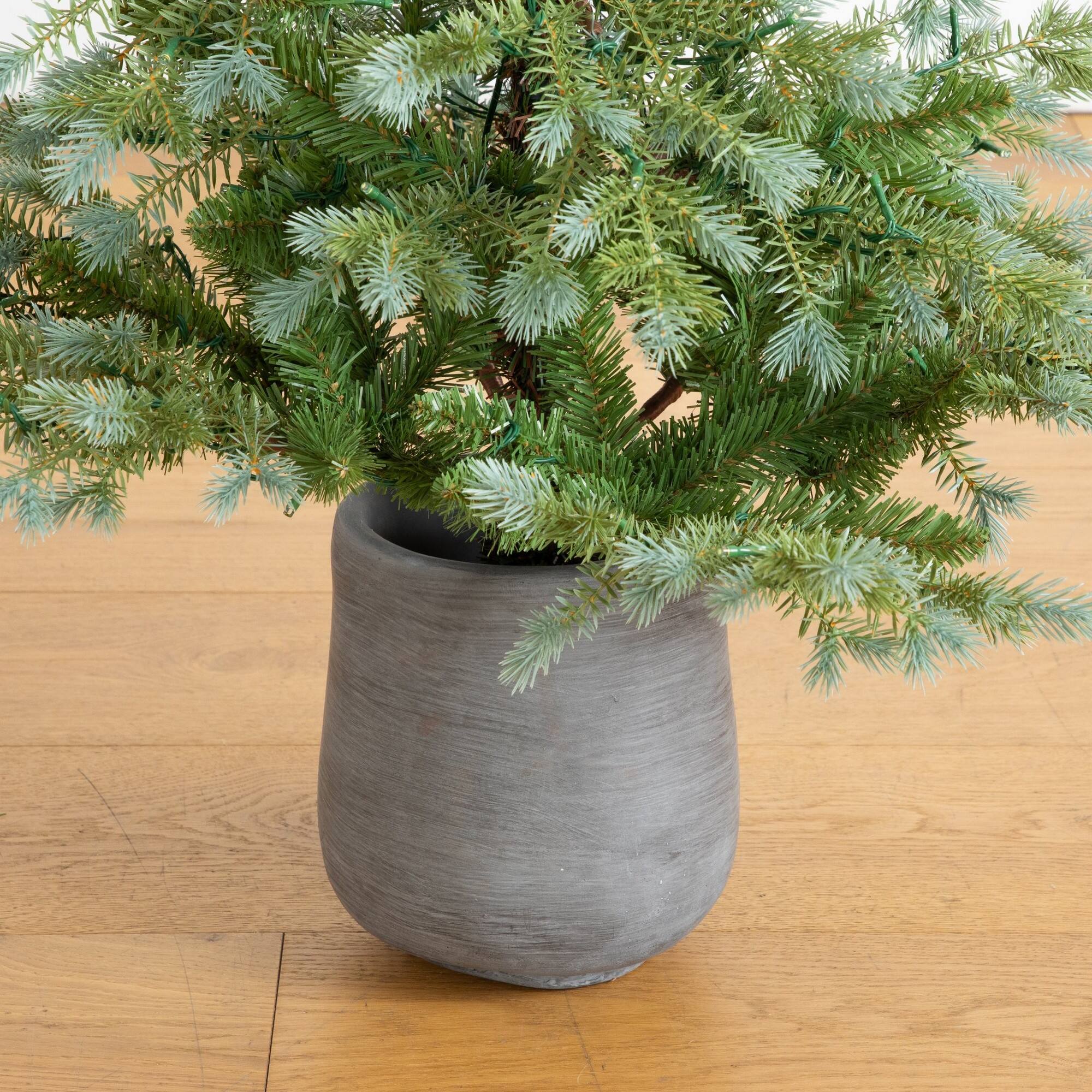 Nearly Natural 4ft. Pre-Lit Artificial Christmas Tree in Gray Ceramic Planter
