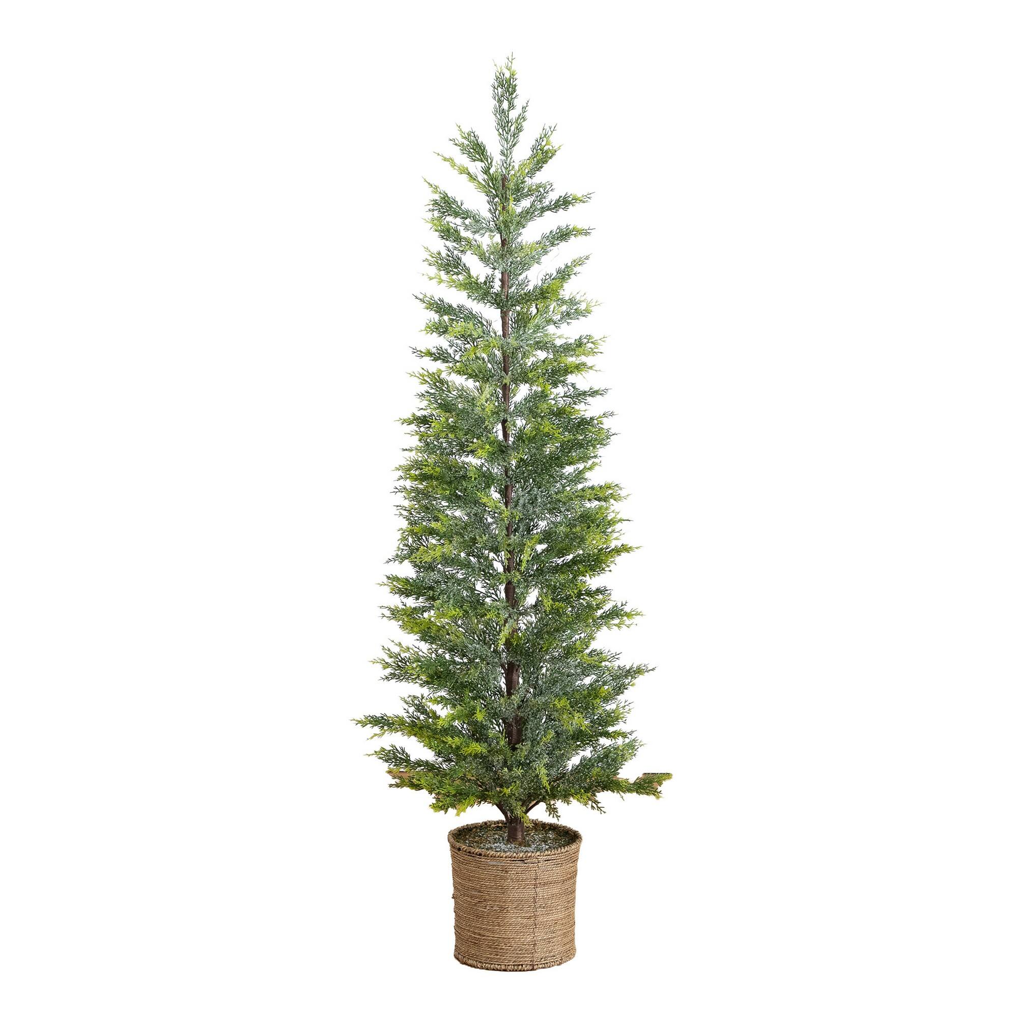 Nearly Natural 5ft. Pre-Lit Snowed Cypress Artificial Christmas Tree in Hyacinth Basket, Clear LED Lights