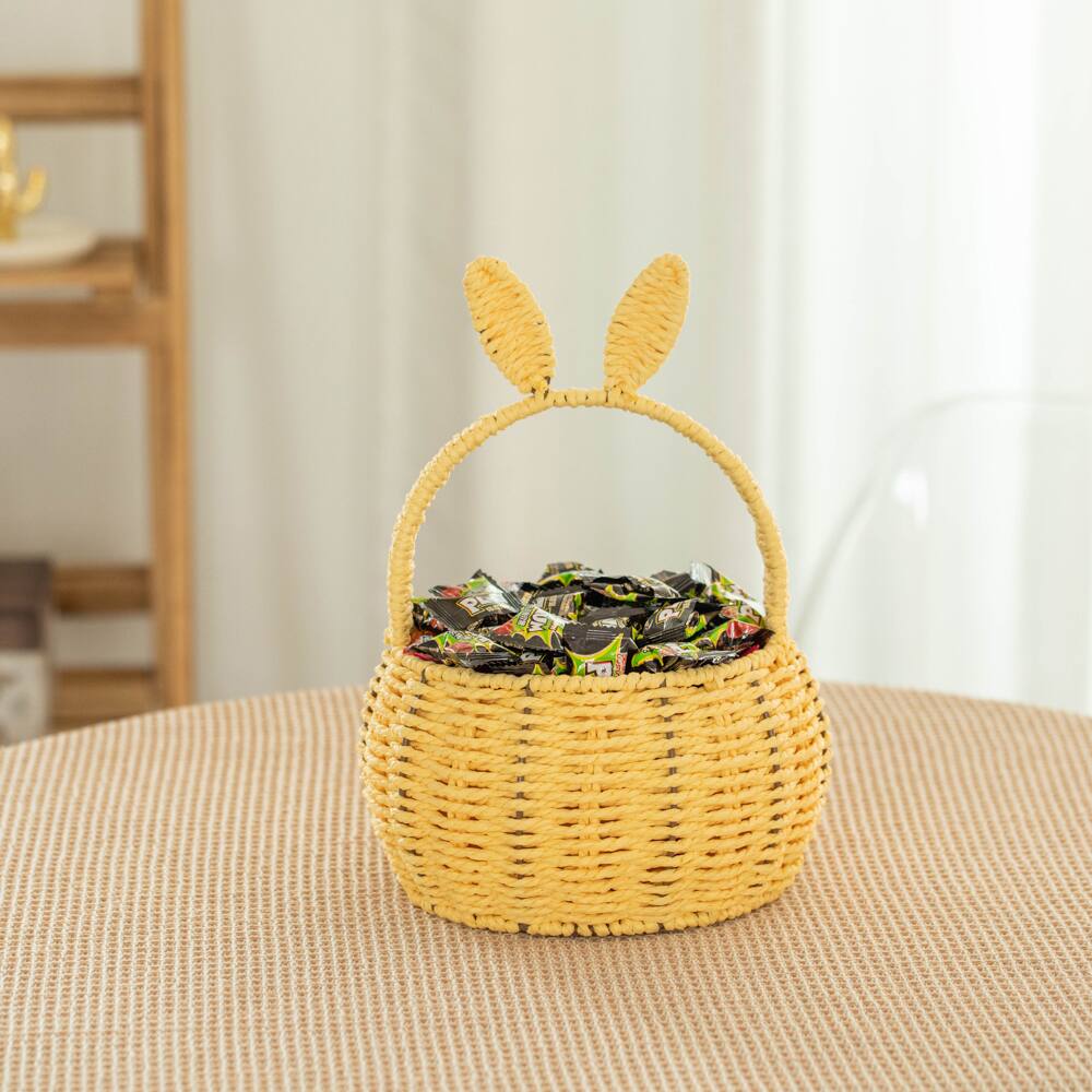 Wickerwise Hand Woven Easter Bunny Ears Basket with Handle