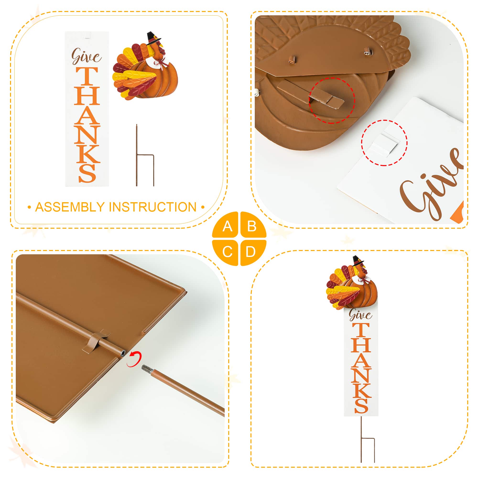 Glitzhome® 36" Thanksgiving Metal Turkey "Give Thanks" Yard Stake