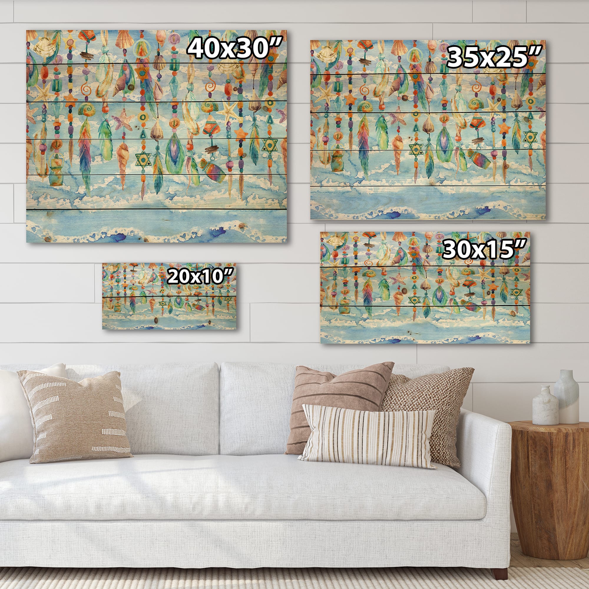 Designart - Jewelry of Sea Shell and Beads - Traditional Print on Natural Pine Wood