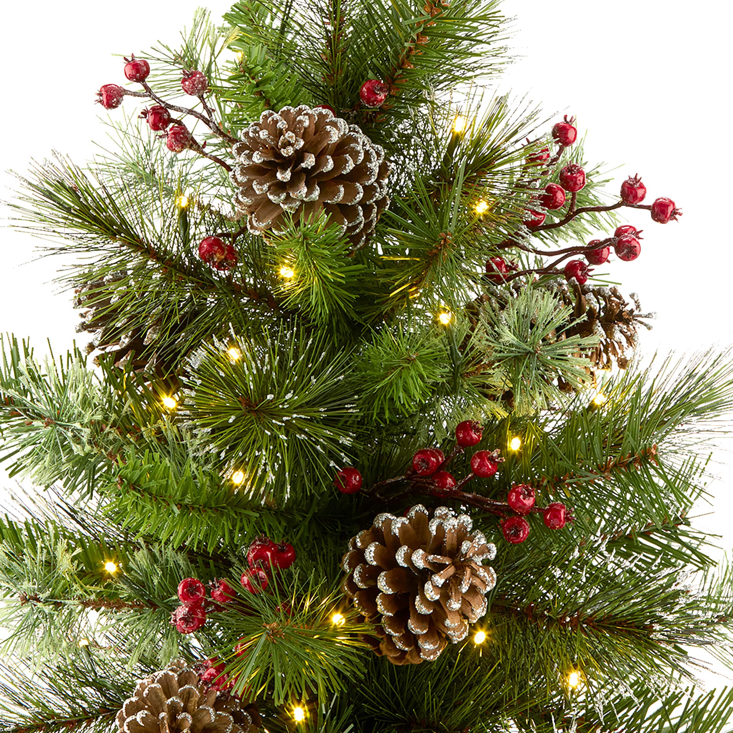 2ft. Pre-Lit Iced Berry Pine Burlap Artificial Tree in Burlap Sack, Warm White LED Lights
