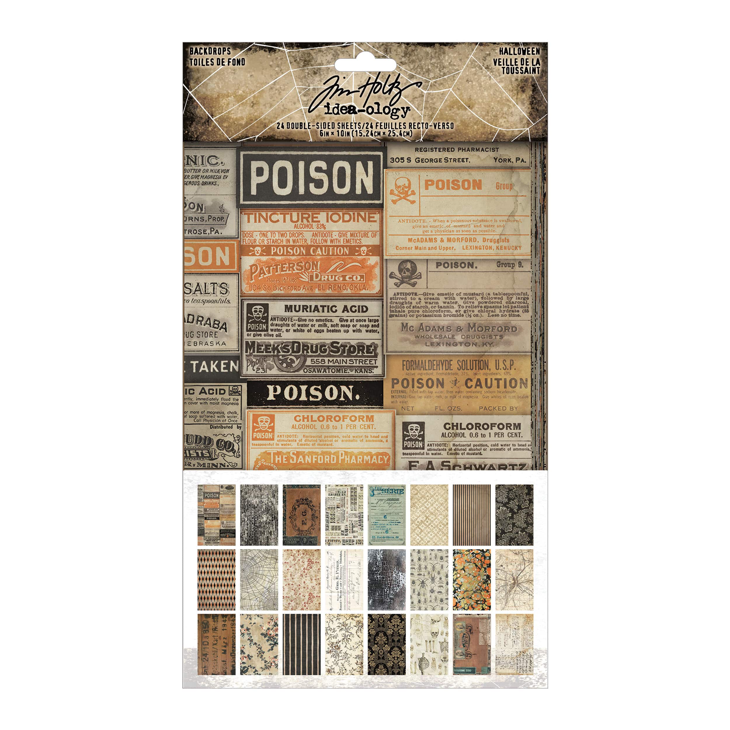 Tim Holtz® Idea-Ology 6" x 10" Antique Halloween Double-Sided Paper Backdrops, 24 Sheets