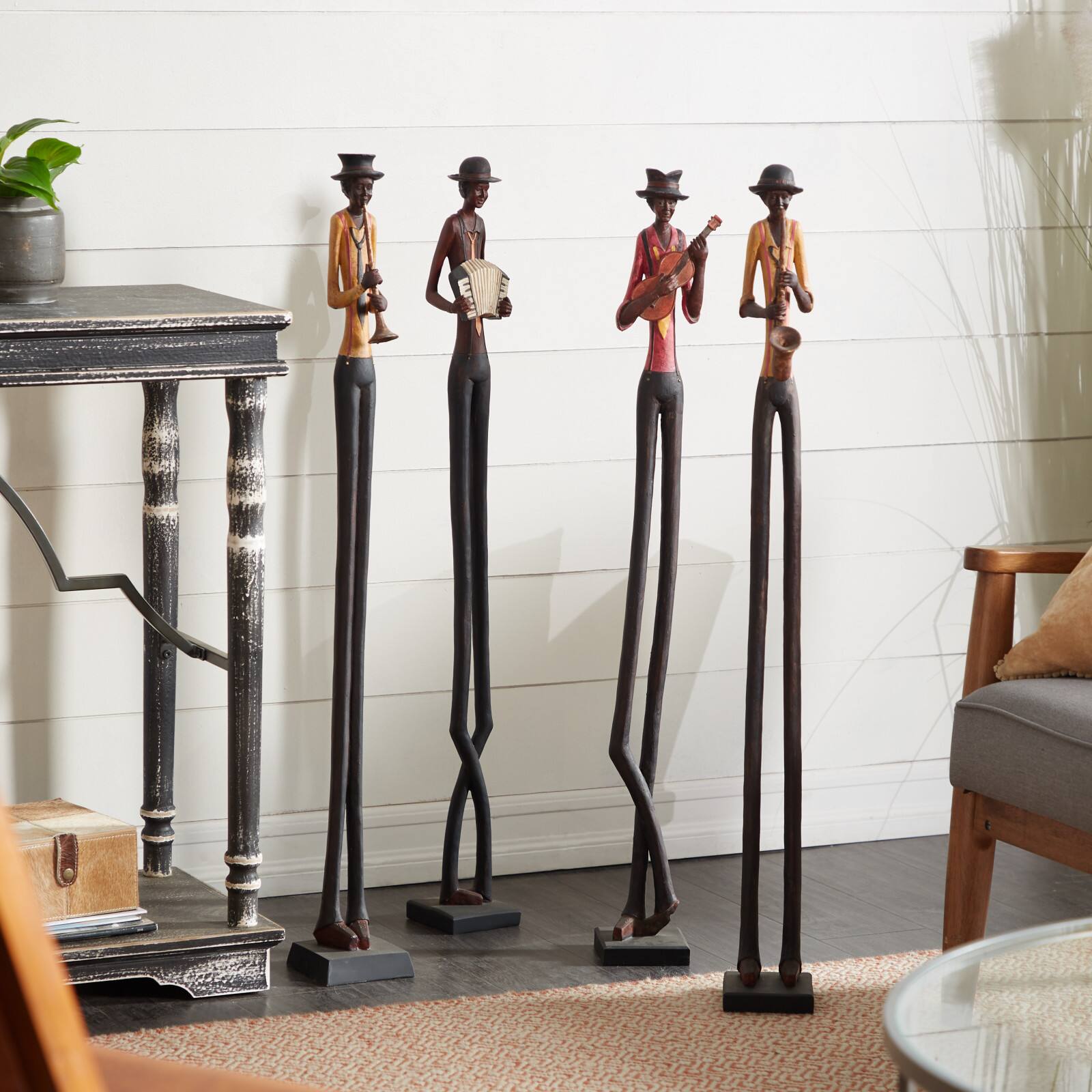 40" Brown Polystone Eclectic Musician Sculpture Set