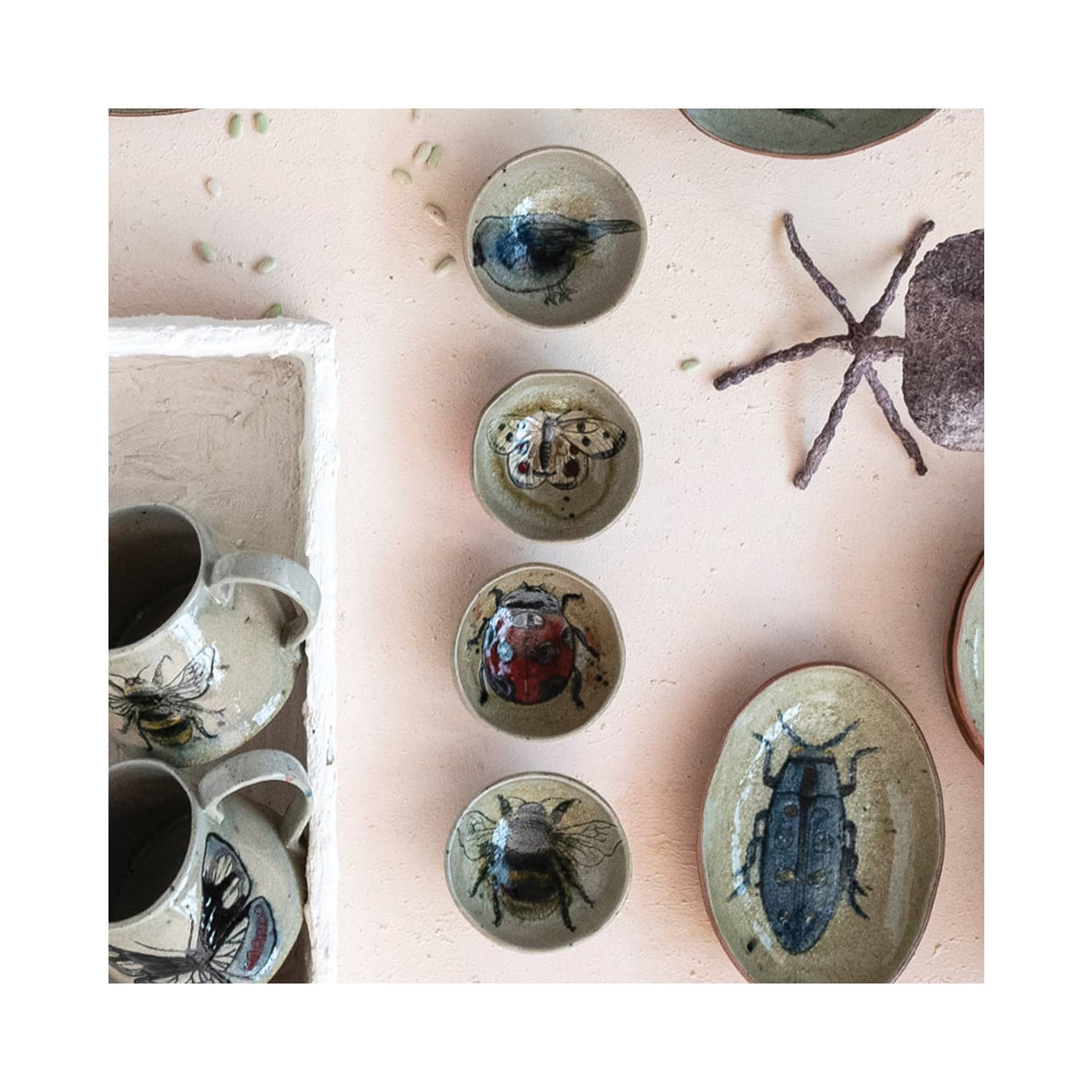 Hello Honey® 3.75" Insect & Bird Stoneware Dish Set