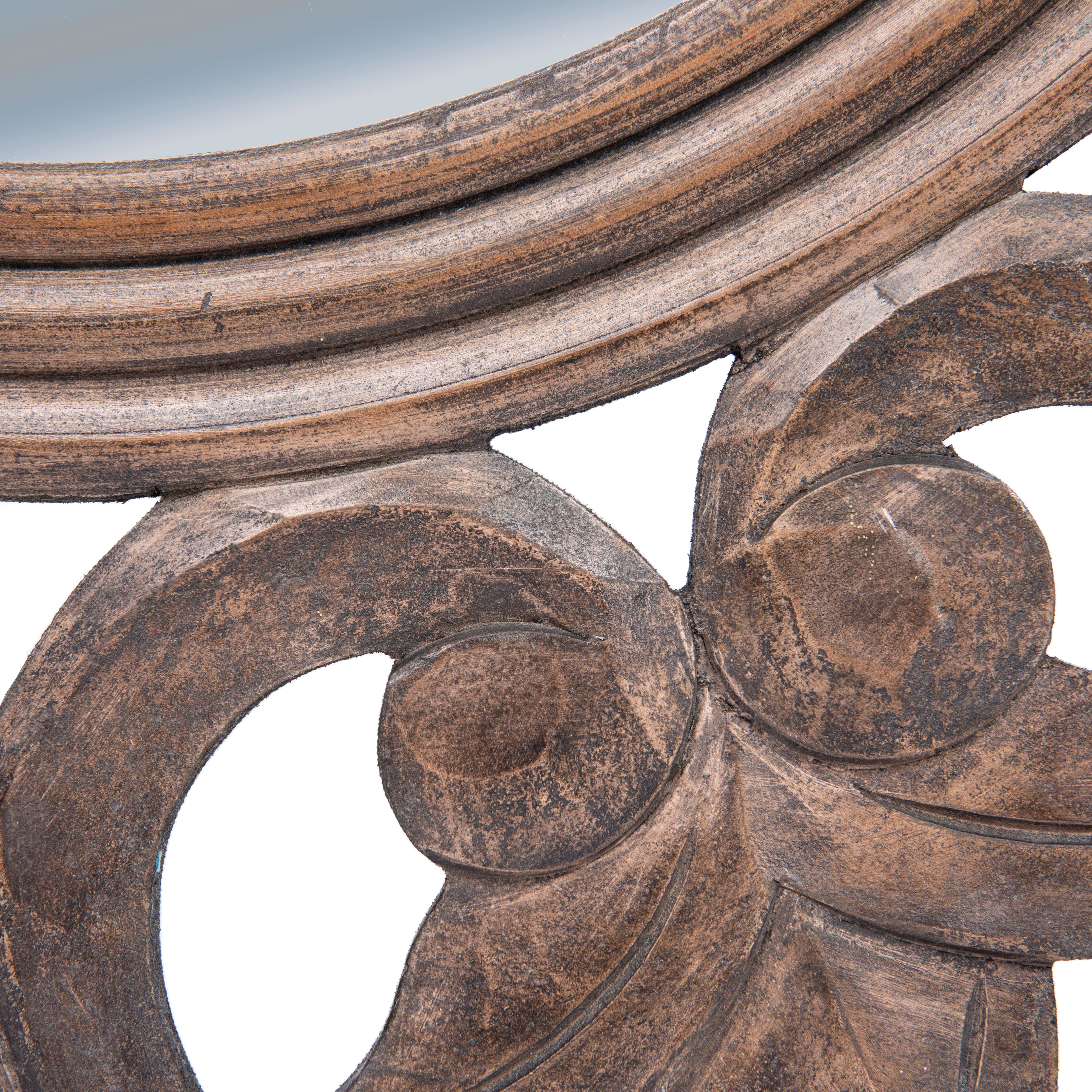 Hello Honey® Walnut Round Carved Botanical Framed Wall Mirror