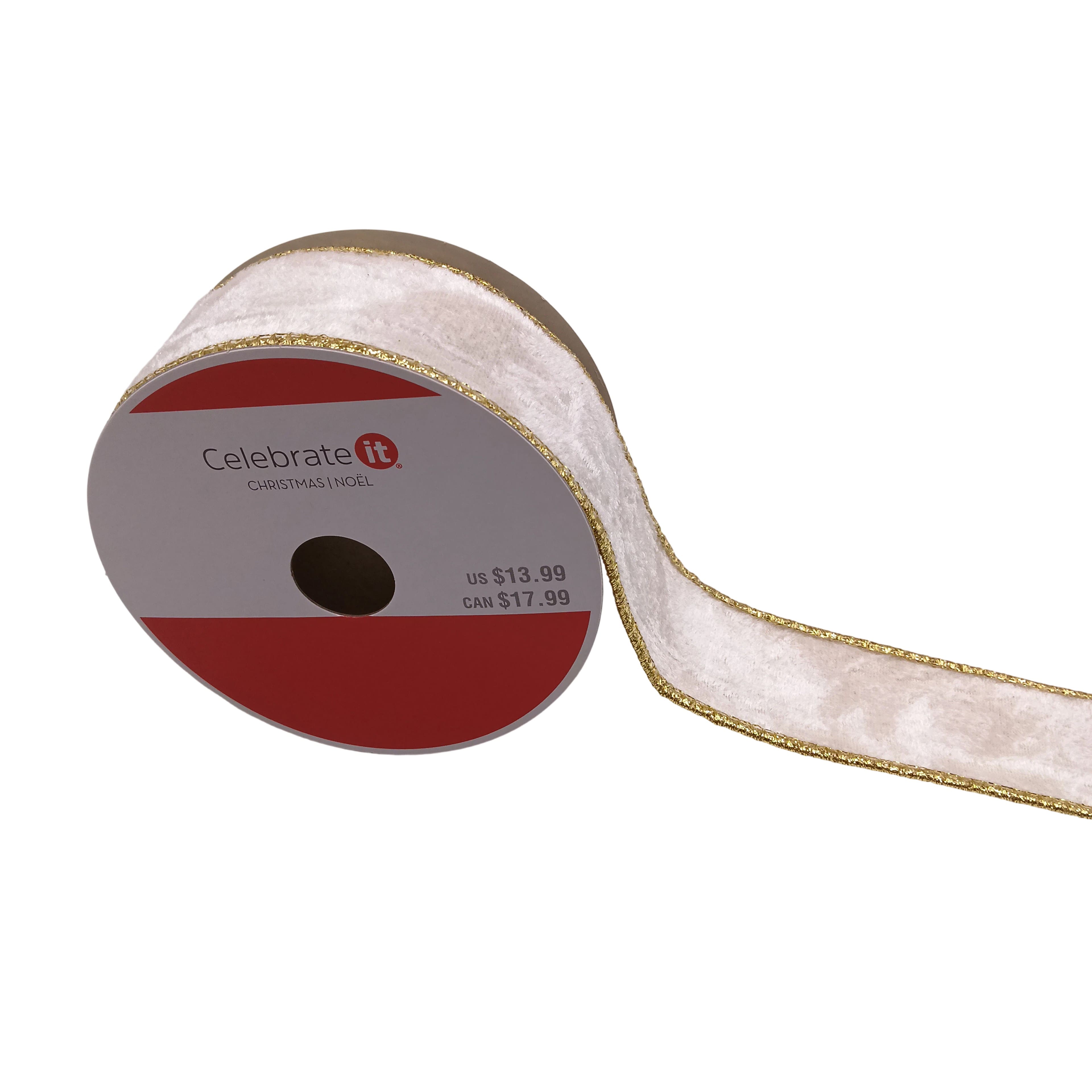1.5" x 5yd. Ivory Crushed Velvet Wired Gold Glitter Ribbon by Celebrate It®