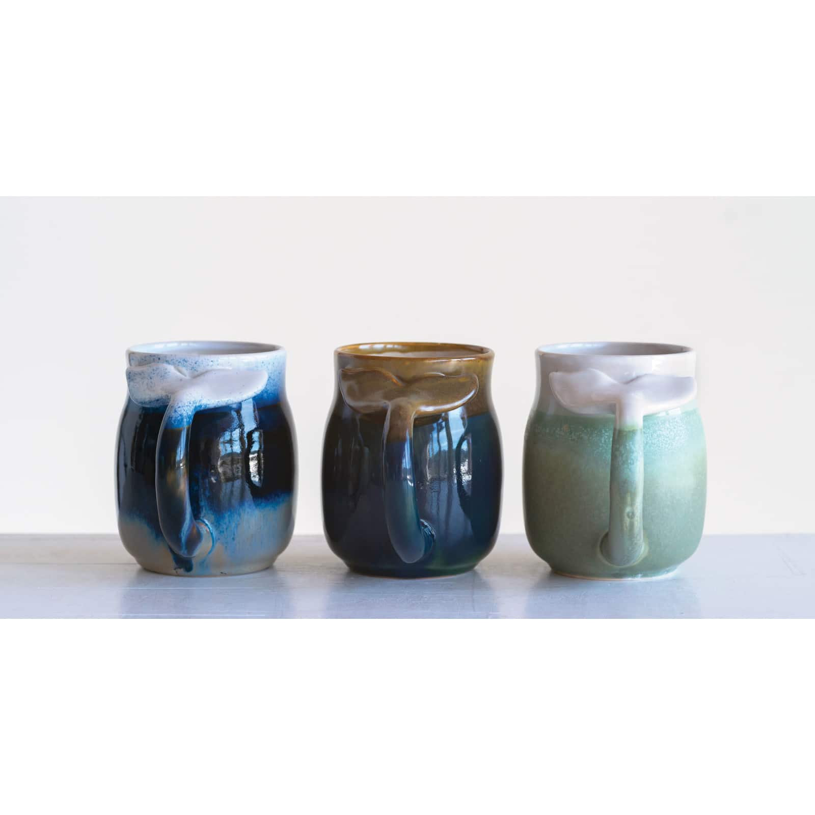Hello Honey® Ceramic Mugs with Whale Tail Shaped Handle, 3ct.