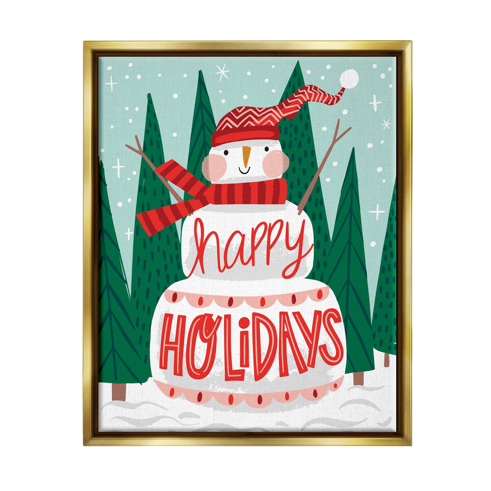 Stupell Industries Happy Holidays Happy Snowman Framed Floater Canvas Wall Art