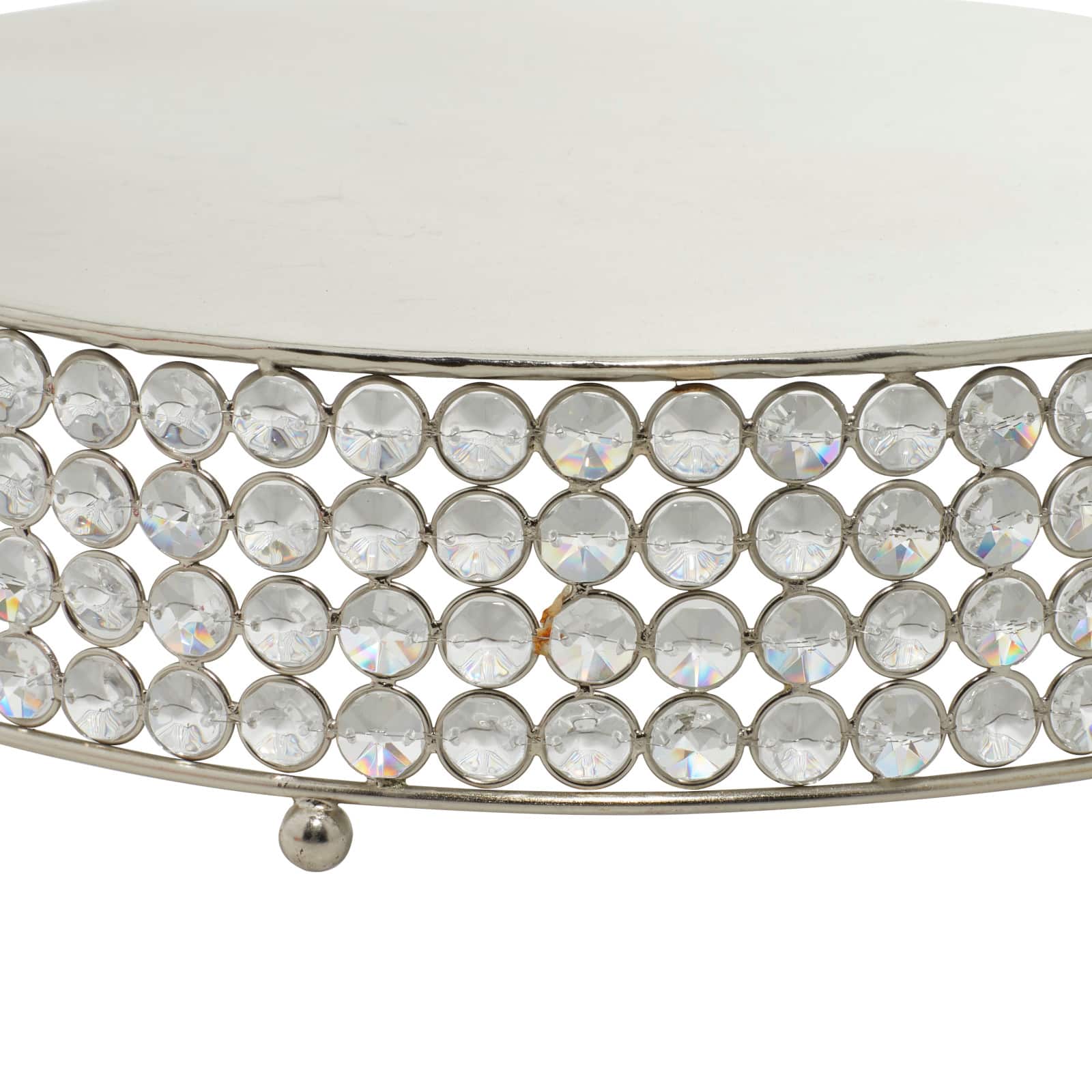 Glam Round Silver Metal and Glass Bead Cake Stand, Set of 3, 3"
