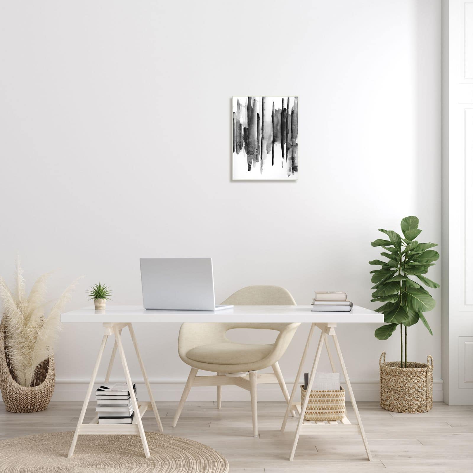 Stupell Industries Vertical Black Ink Strokes Abstract Watercolor Over White Wall Plaque