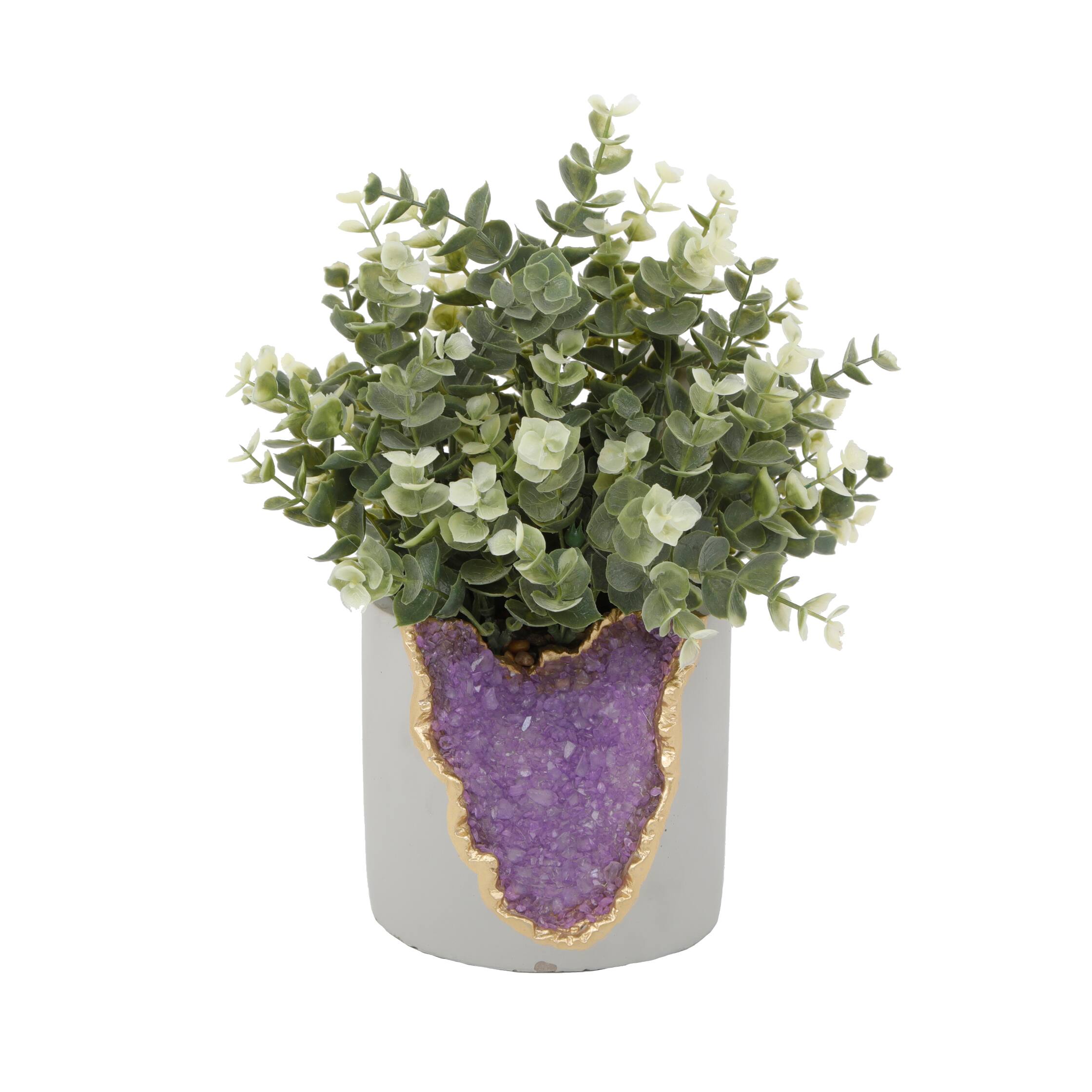 Flora Bunda® 11" Eucalyptus in Purple Amethyst Crystal Planter