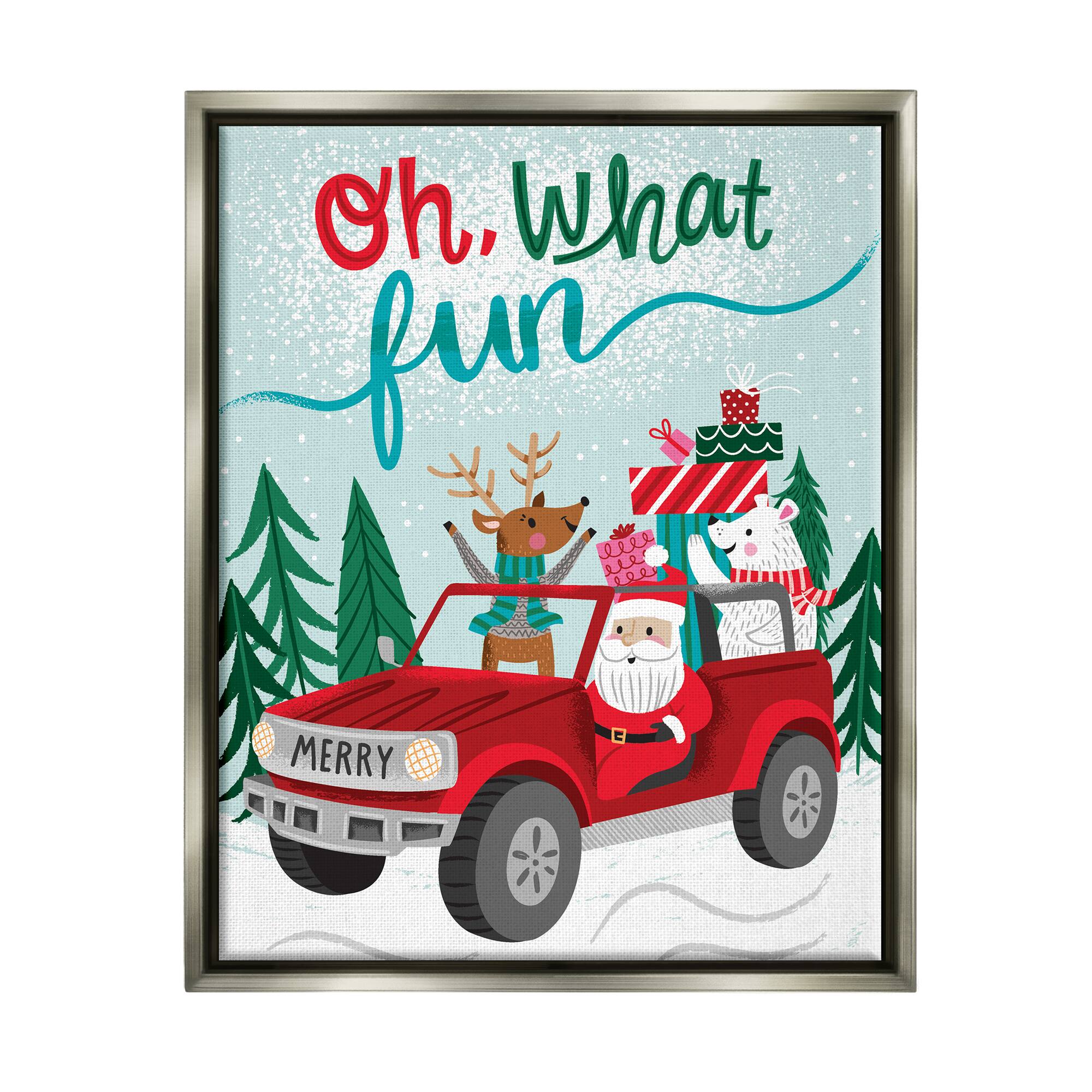 Stupell Industries Oh What Fun Santa Driving Gifts Framed Floater Canvas Wall Art