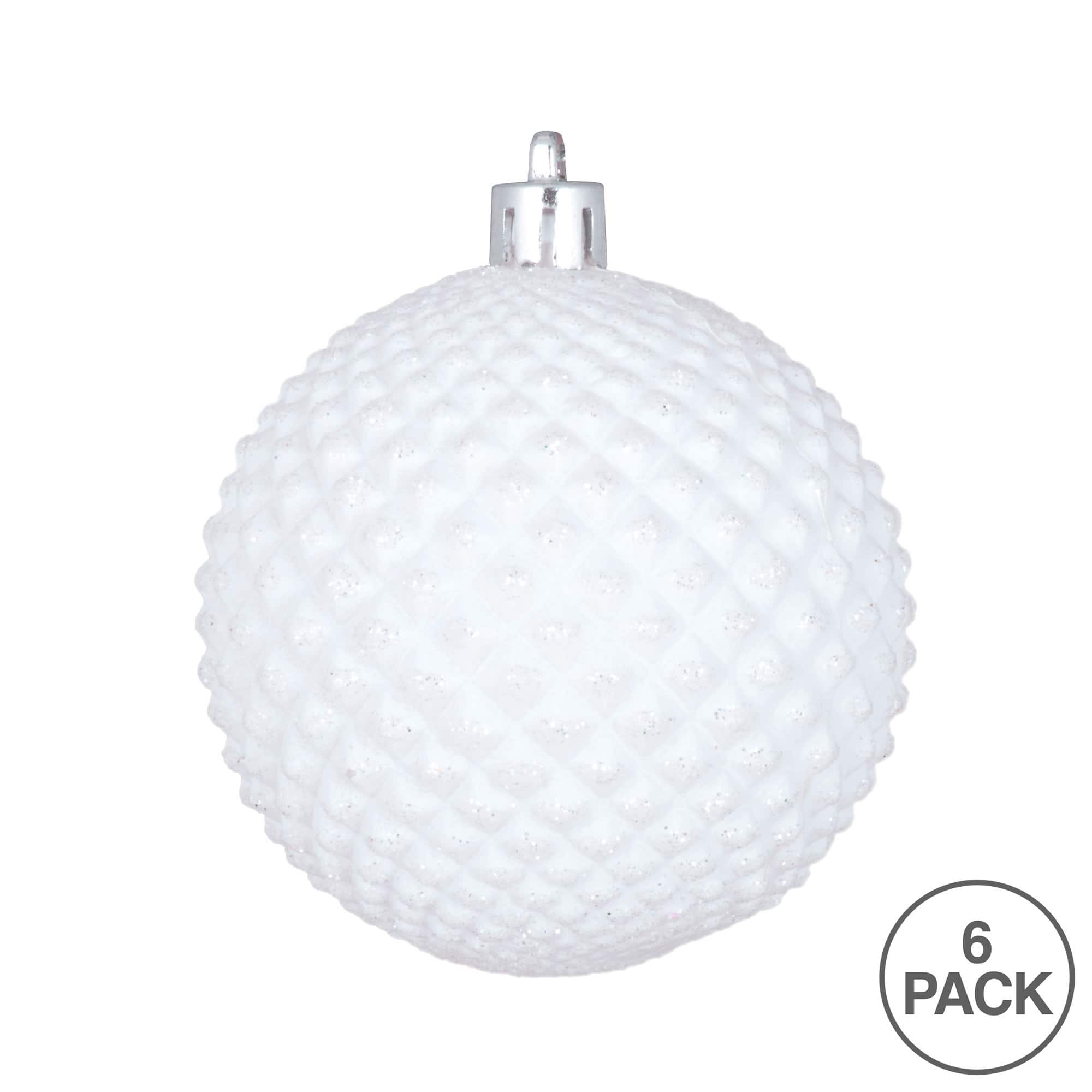 Vickerman 4" White Durian Glitter Ball Ornaments, 6ct.