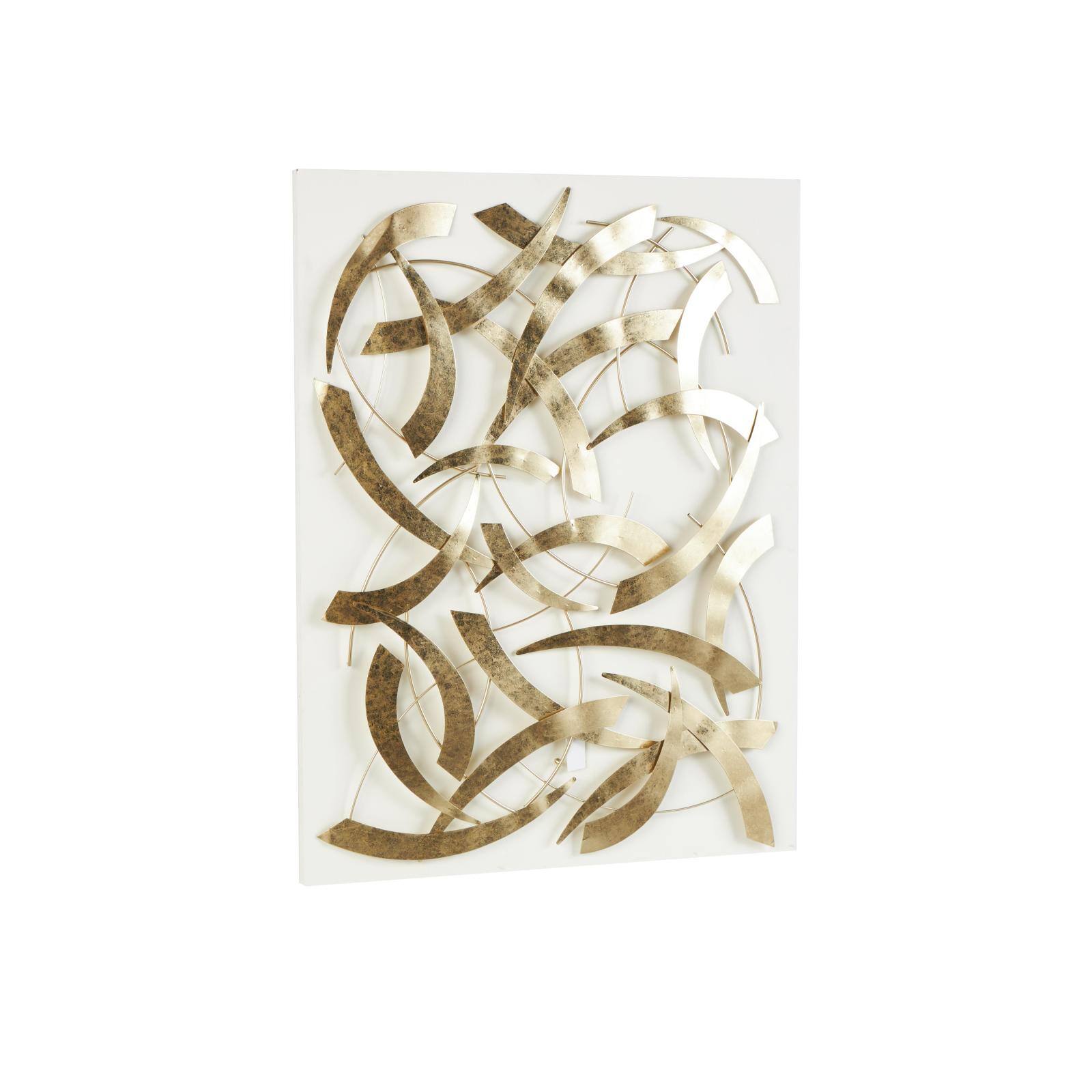 48" x 36" Gold & White Metal Abstract Metallic Curved Rod Wall Décor