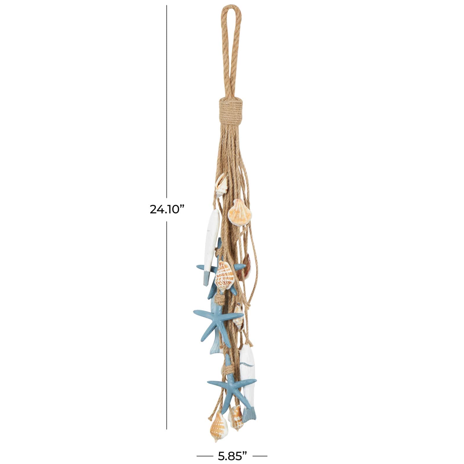 Brown Jute Rope Fish Hanging Wall Décor with Blue Starfish and Shell Accents