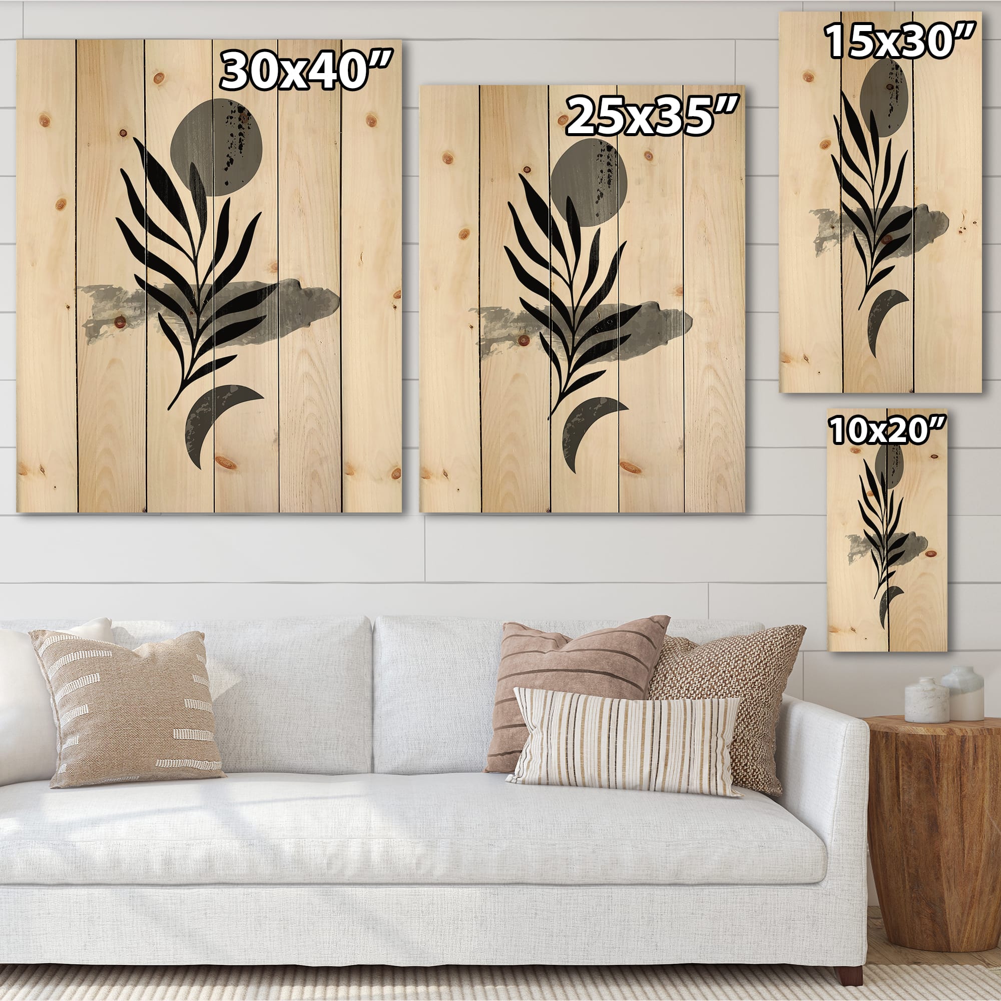 Designart - Abstract Tropical Leaf II - Modern Print on Natural Pine Wood