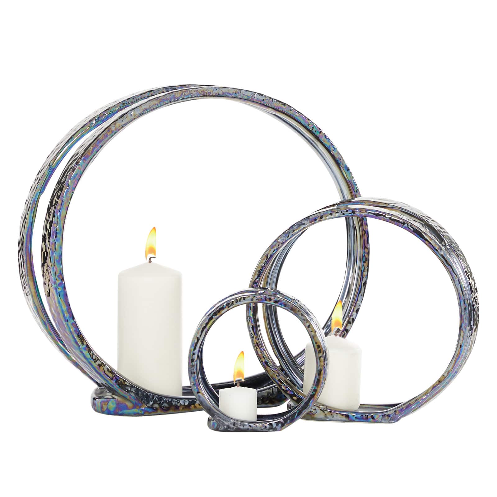 14" Silver Ceramic Glam Candlestick Holder Set