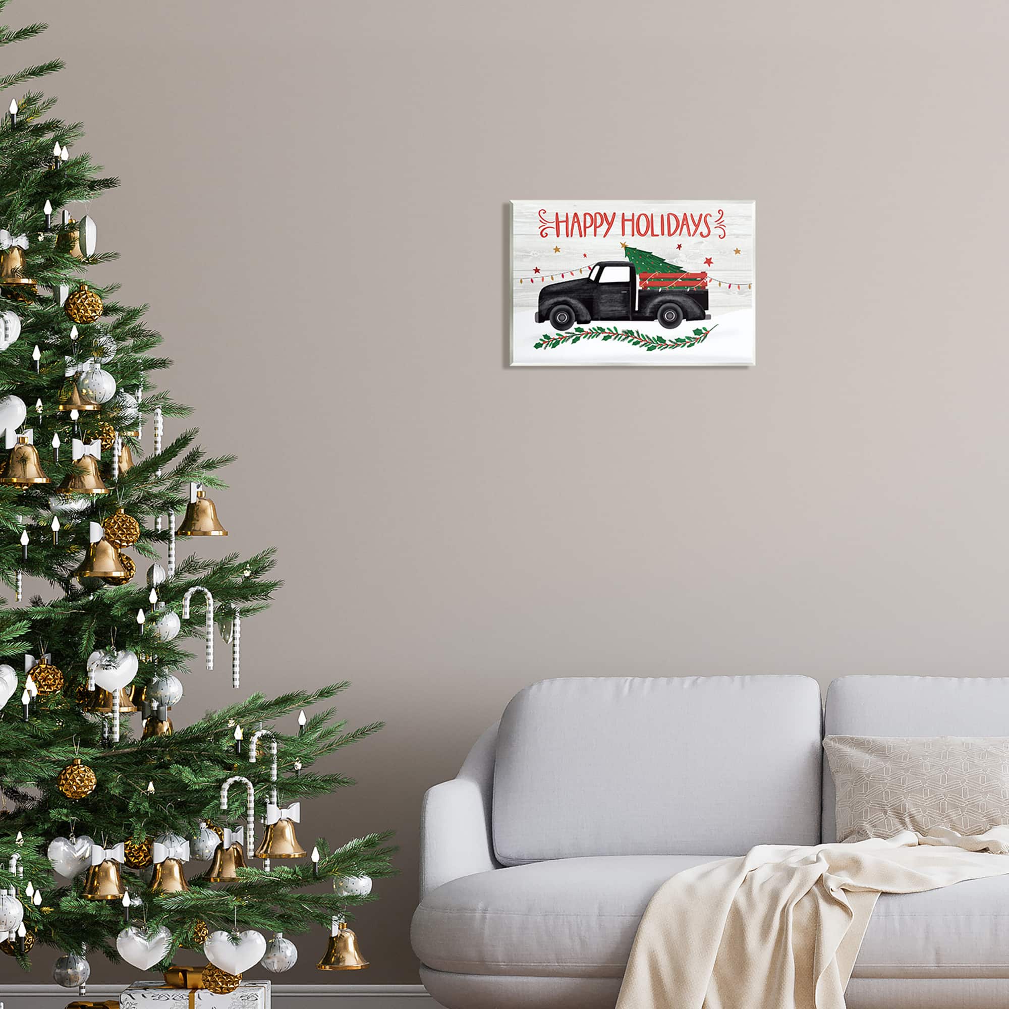 Stupell Industries Happy Holidays Christmas Tree Truck Wall Plaque Art