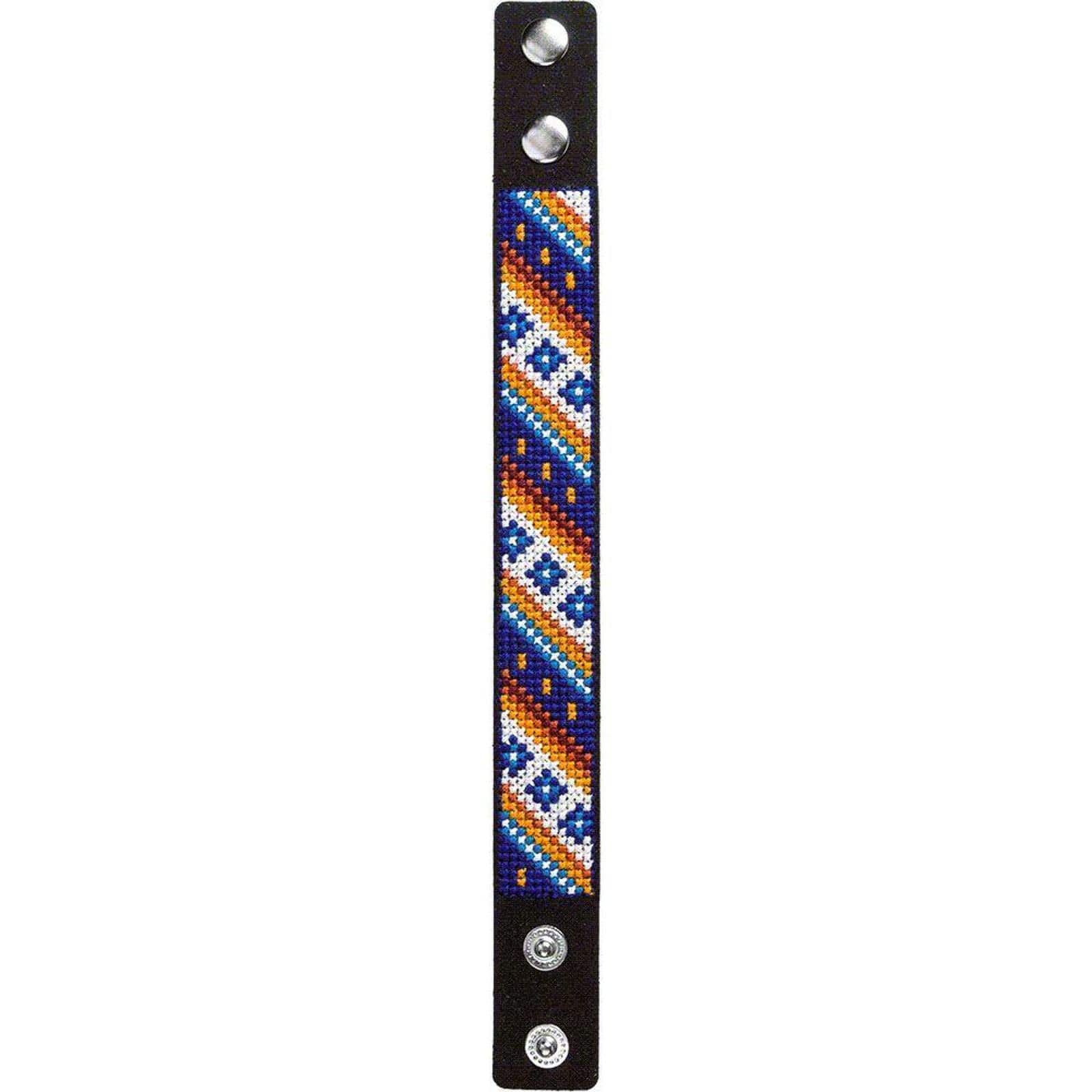 Wonderland Crafts Diagonal Blue Artificial Leather Cross Stitch Bracelet Kit