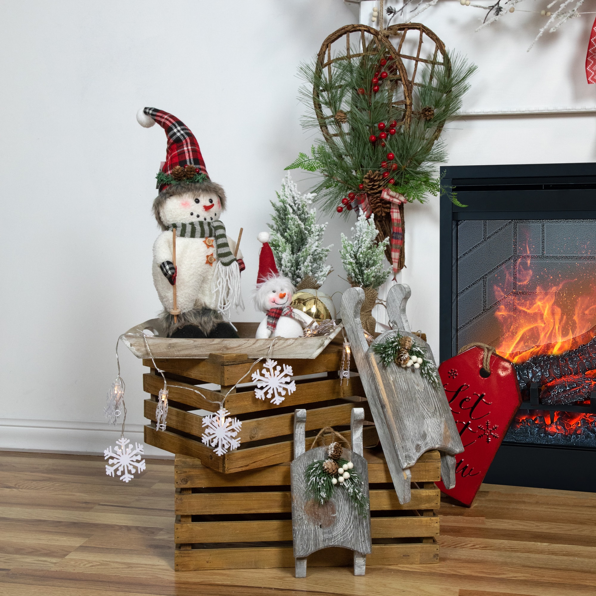 Skiing Snowman with Red Santa Hat Ornament