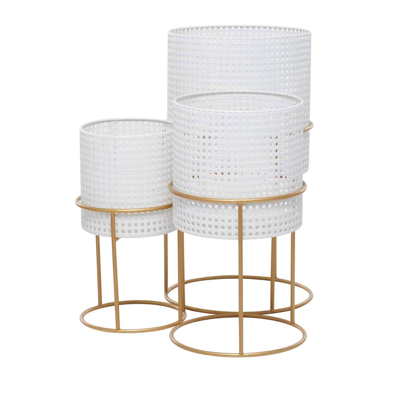 Set of 3 White Iron Contemporary Planter, 23" x 19" x 16"
