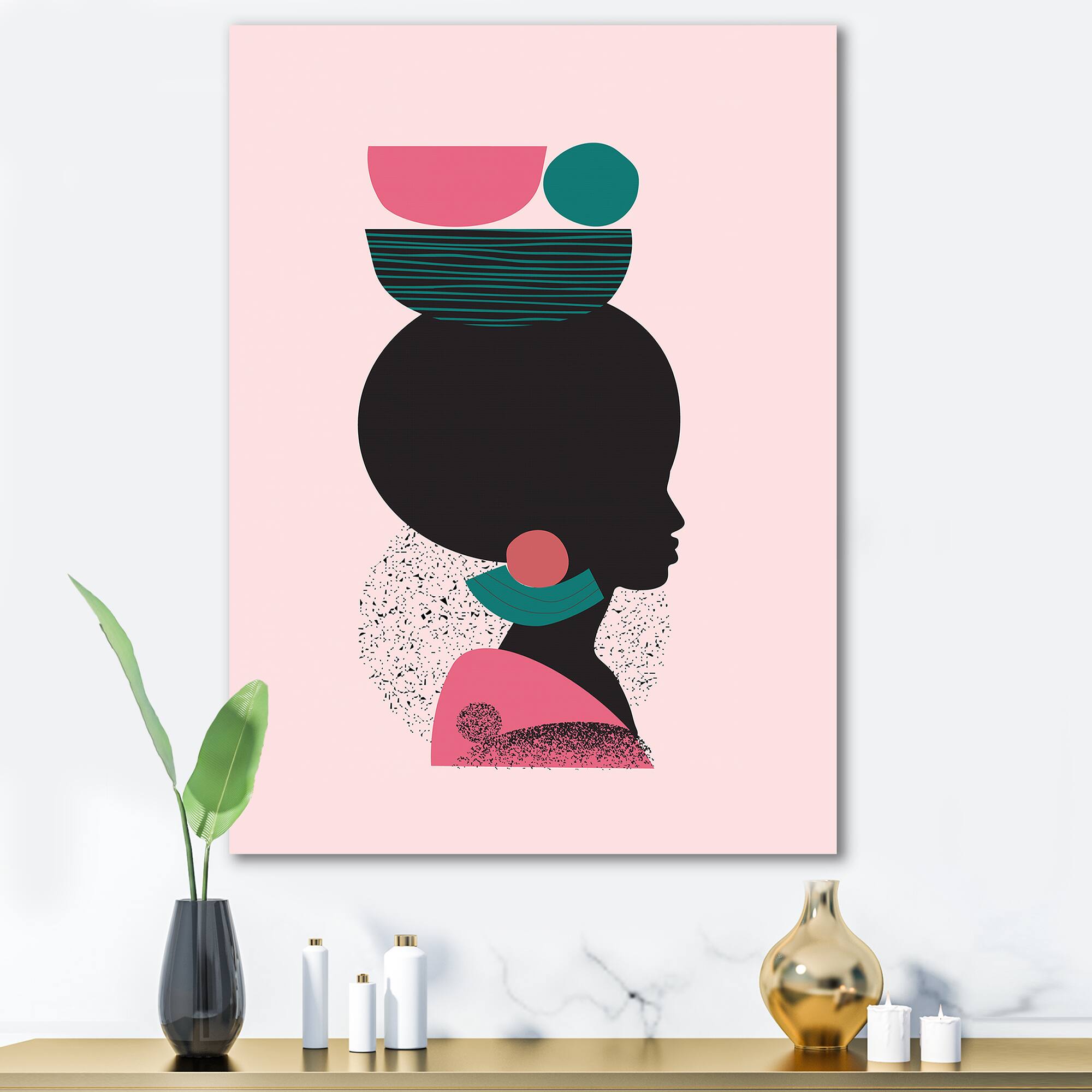 Designart - Ethnic Geometric Silhouette of African American II - Modern Canvas Wall Art Print