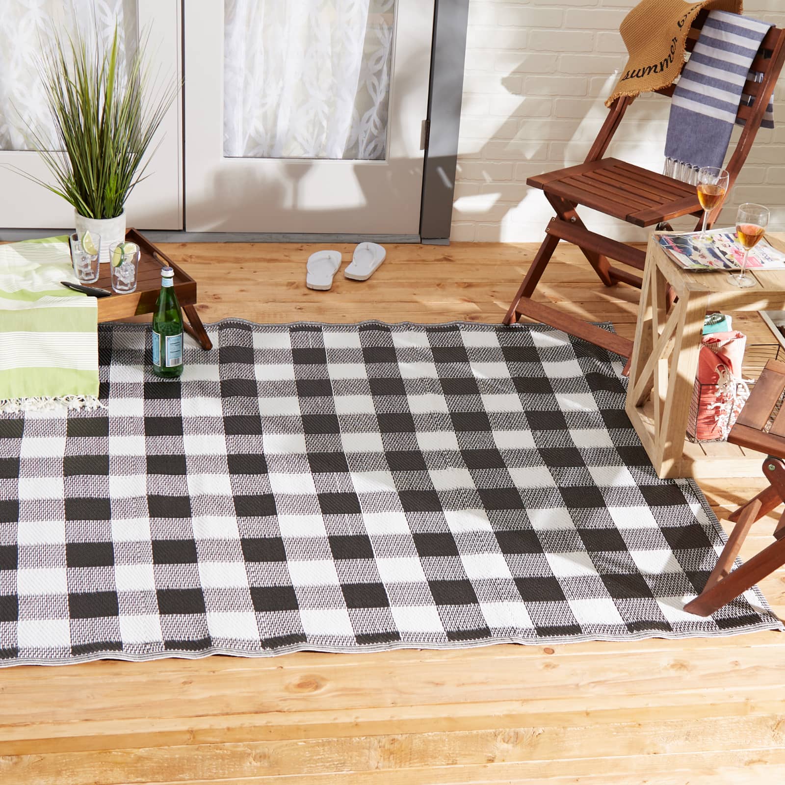 DII® Black & White Buffalo Check Outdoor Rug, 5ft. x 8ft.