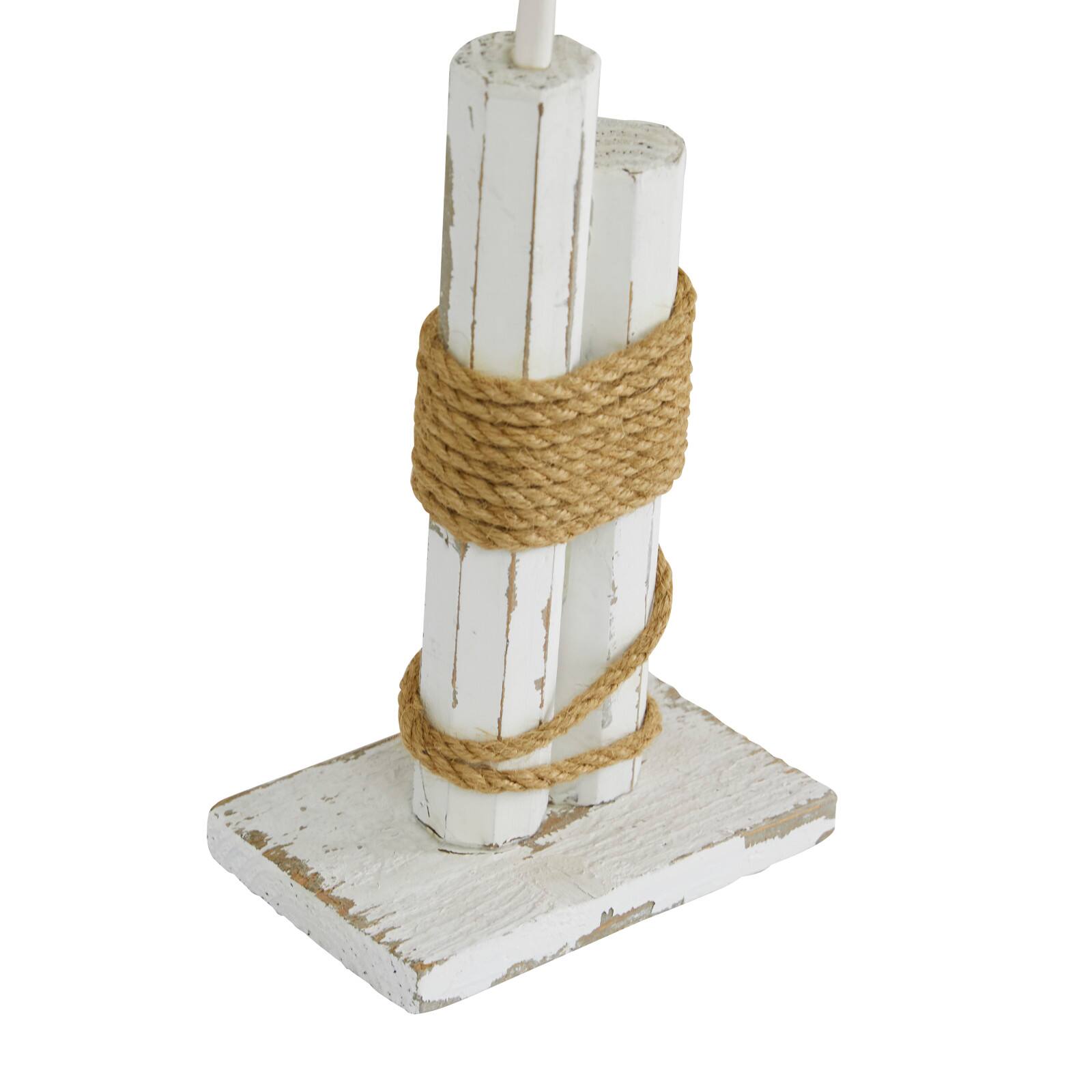 Coastal White Wood and Jute Seabird Sculpture, 21" x 12" x 3"