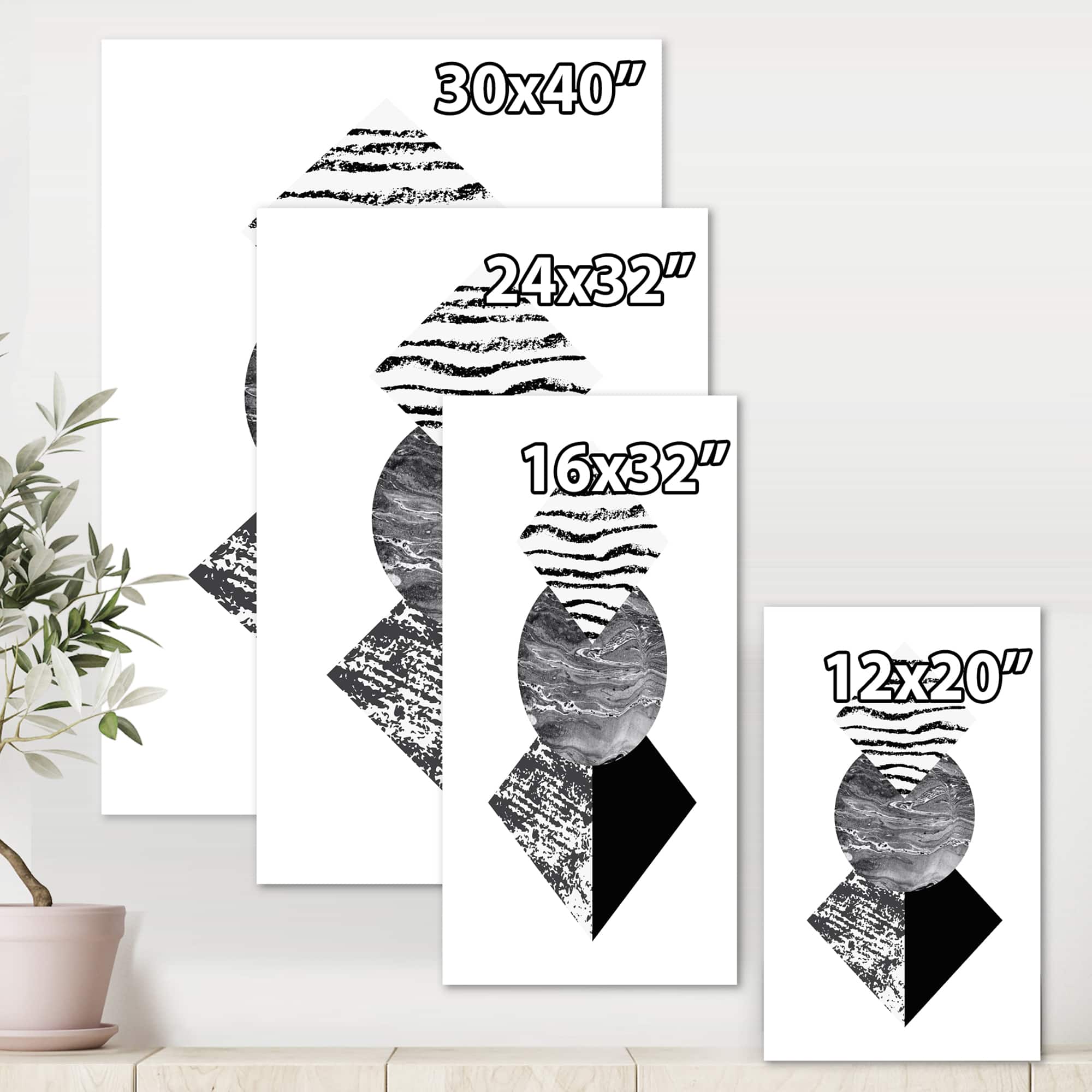 Designart - Tropical Palm Leaf With Abstract Geometry Shapes I - Modern Canvas Wall Art Print