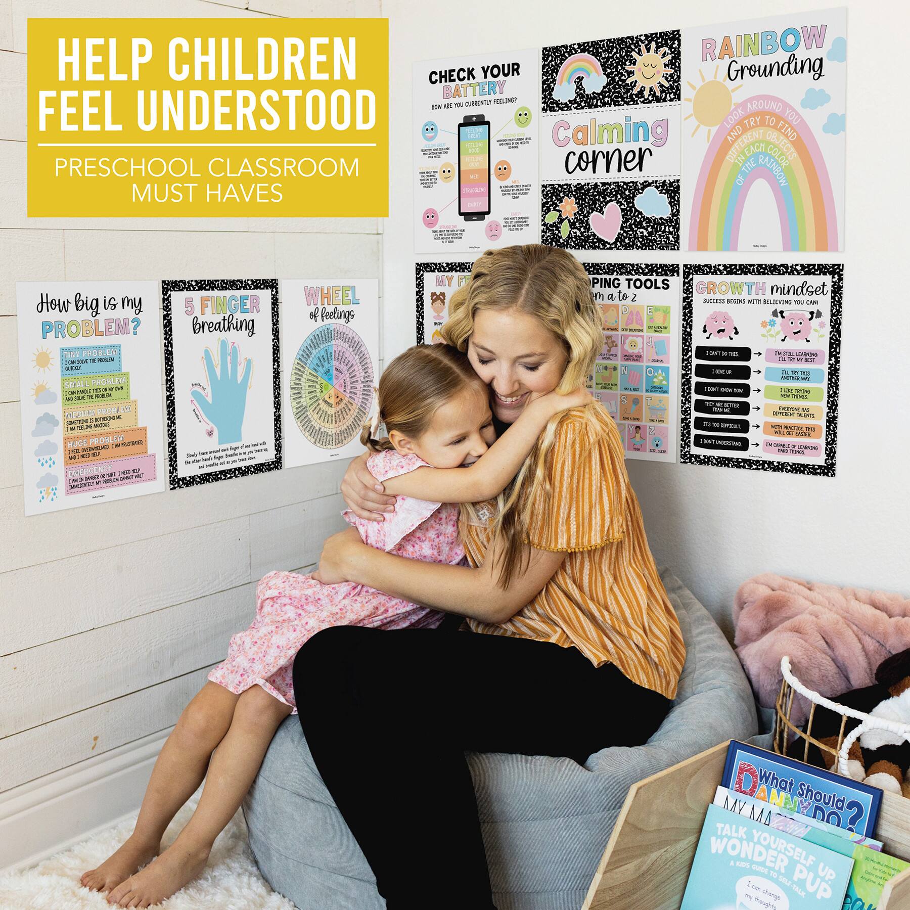 Hadley Designs 11" x 14" Colorful Dark Calming Corner & Feelings Chart Posters Set