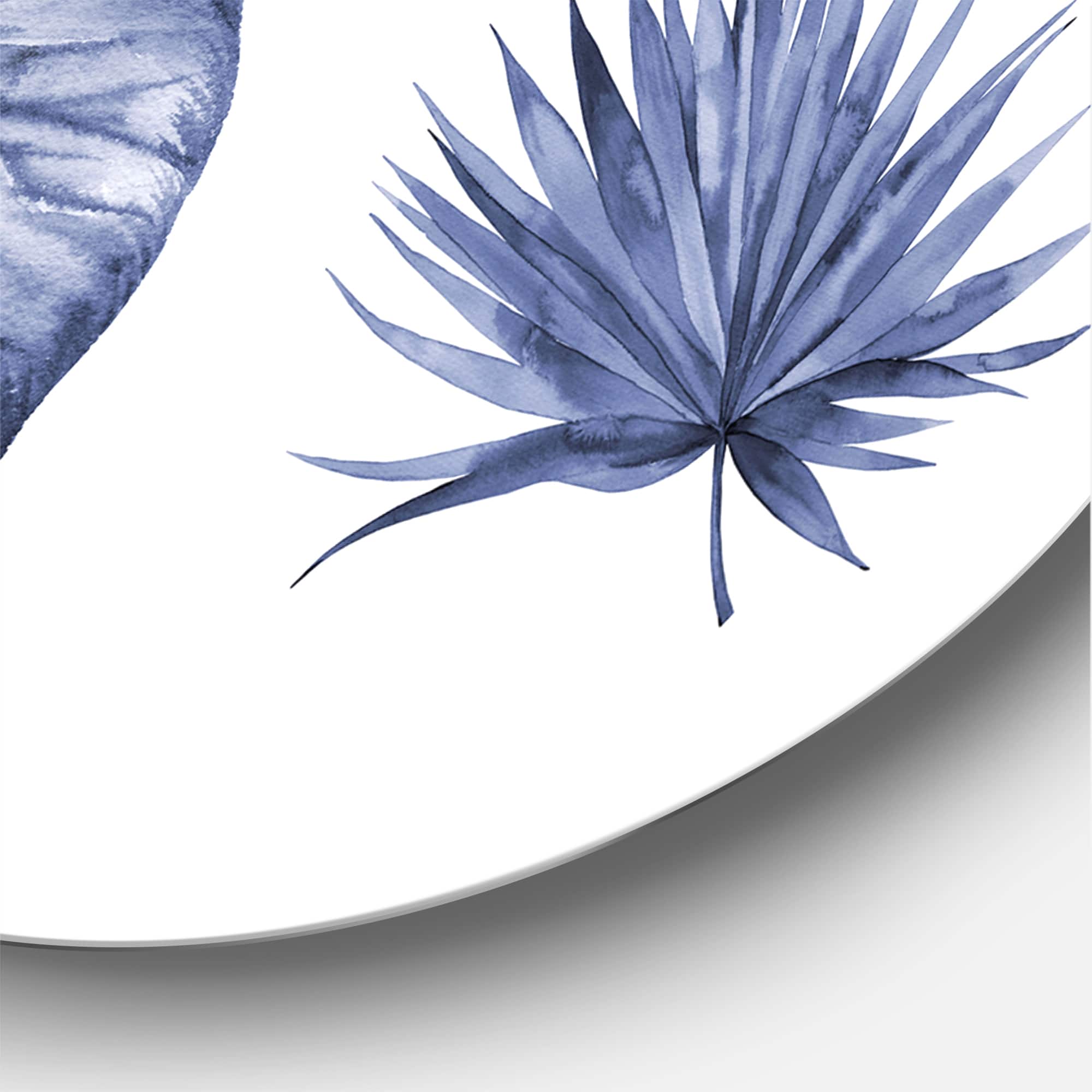 Designart - Abstract Blue Set Of Plant Leaves - Traditional Metal Circle Wall Art