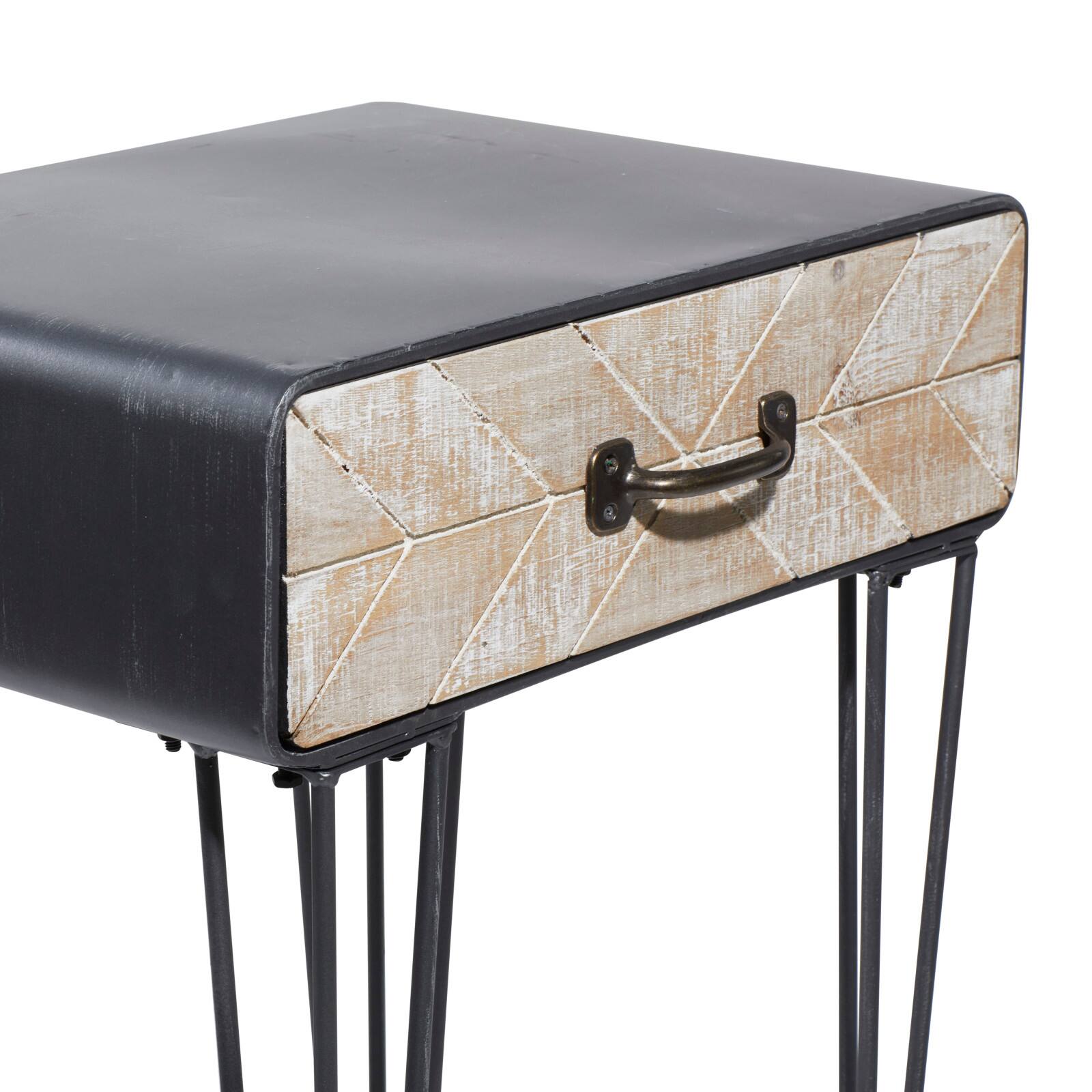 2ft. Black Iron and Wood Modern Accent Table