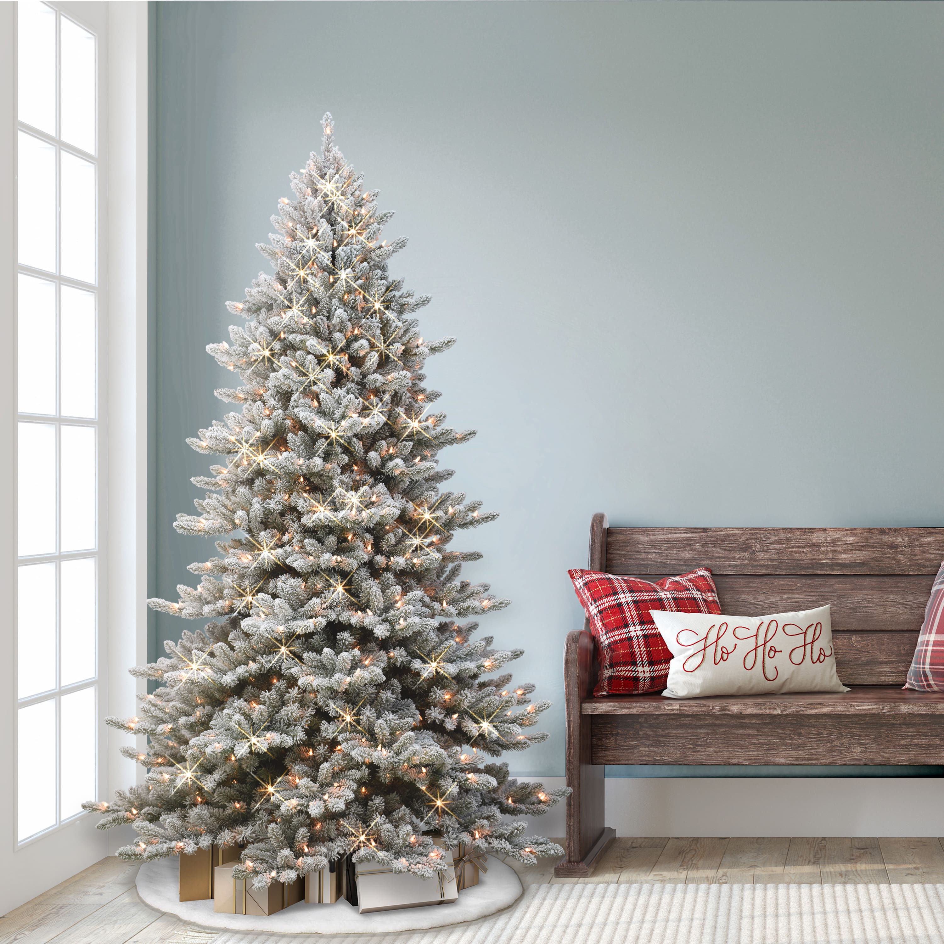 6.5ft. Pre-Lit Flocked Royal Majestic Artificial Fraser Fir Tree, Clear Lights