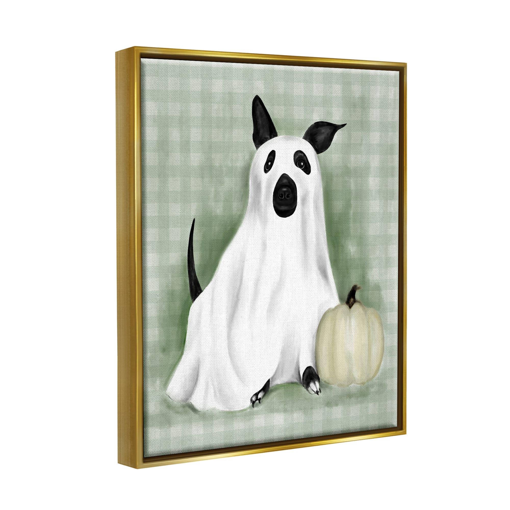 Stupell Industries Dog Ghost Halloween Costume Framed Floater Canvas Wall Art
