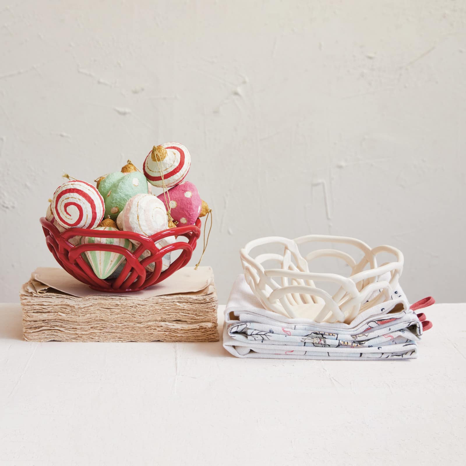 Hello Honey® 8.5" White Round Handmade Stoneware Bread Basket