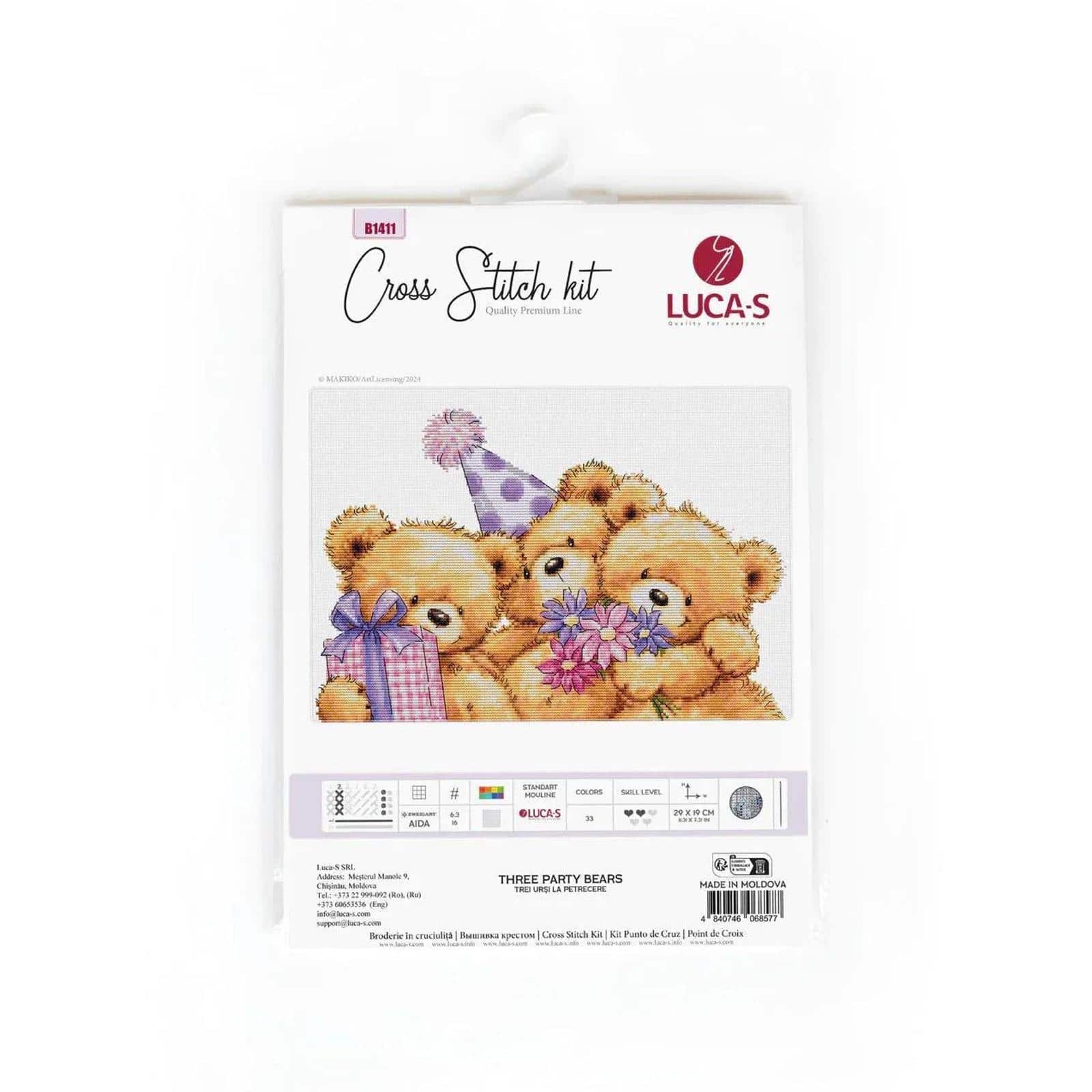 Luca-S Three Party Bears Counted Cross Stitch Kit