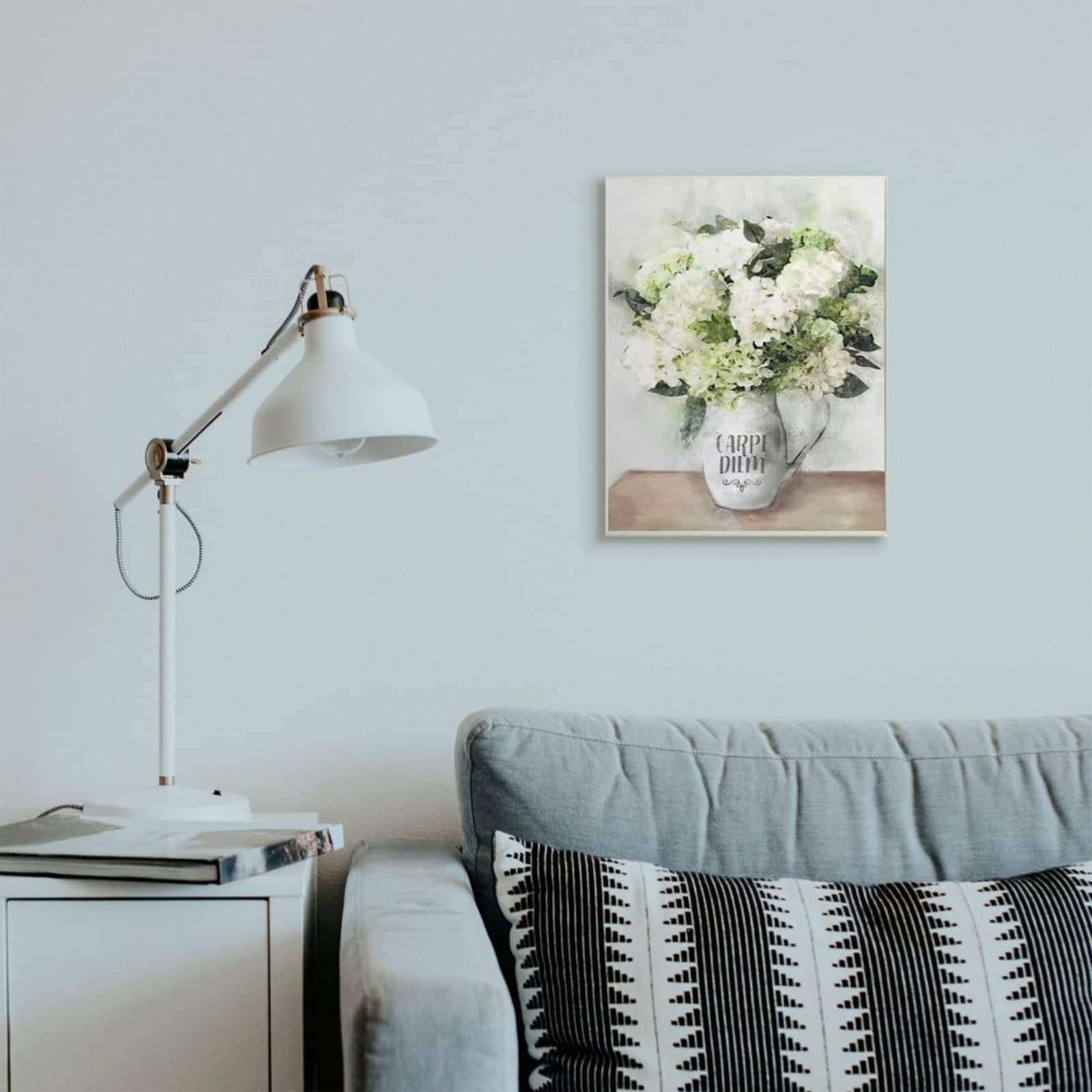 Stupell Industries Carpe Diem with White Hydrangea Bouquet Wall Art