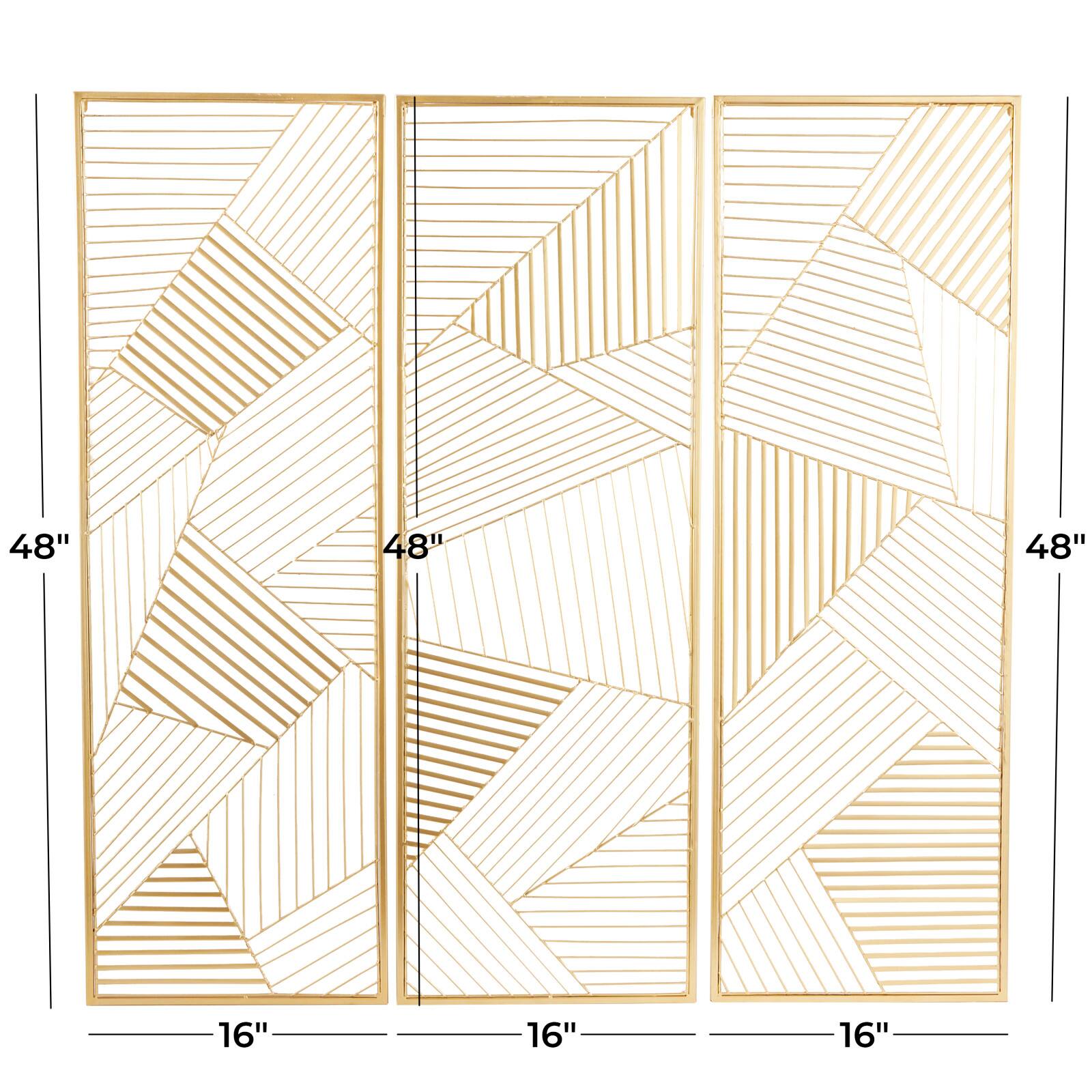 CosmoLiving by Cosmopolitan Gold Metal Geometric Wall Decor with Gold Frame Set of 3 16", 48"