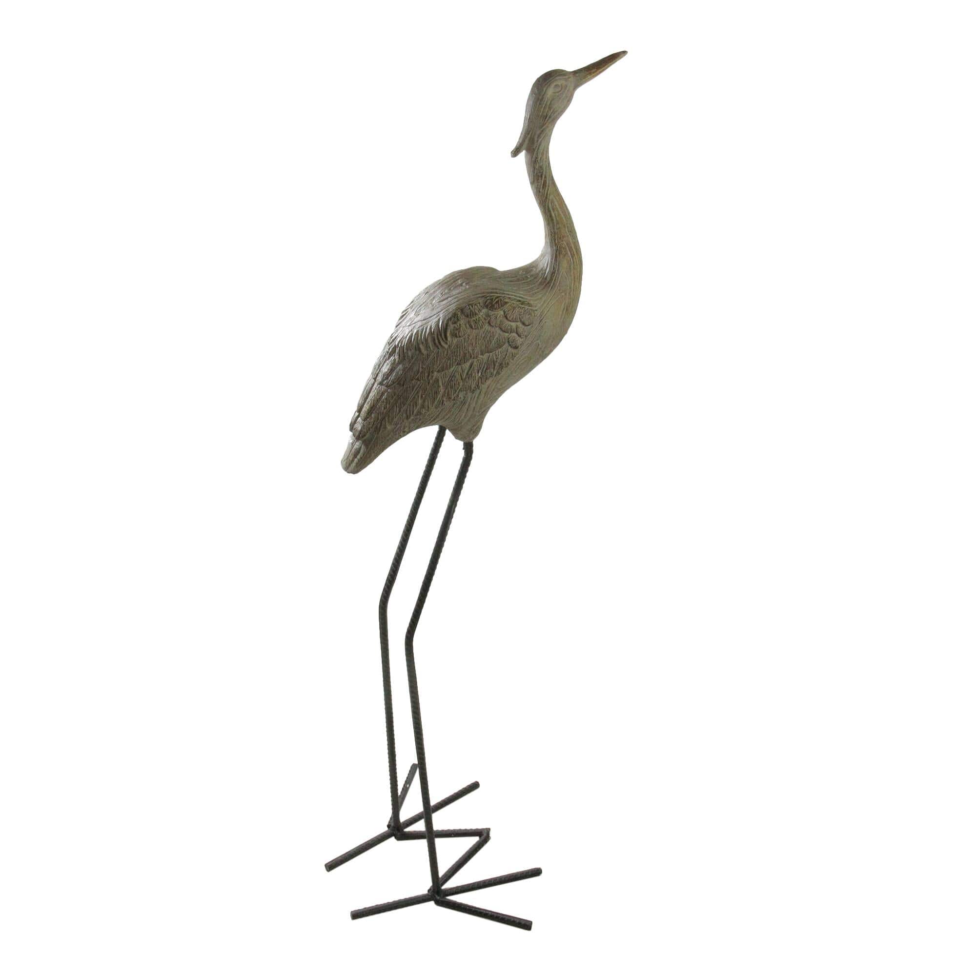 38.5" Brown & Gray Red-Crowned Crane Outdoor Patio Garden Statue