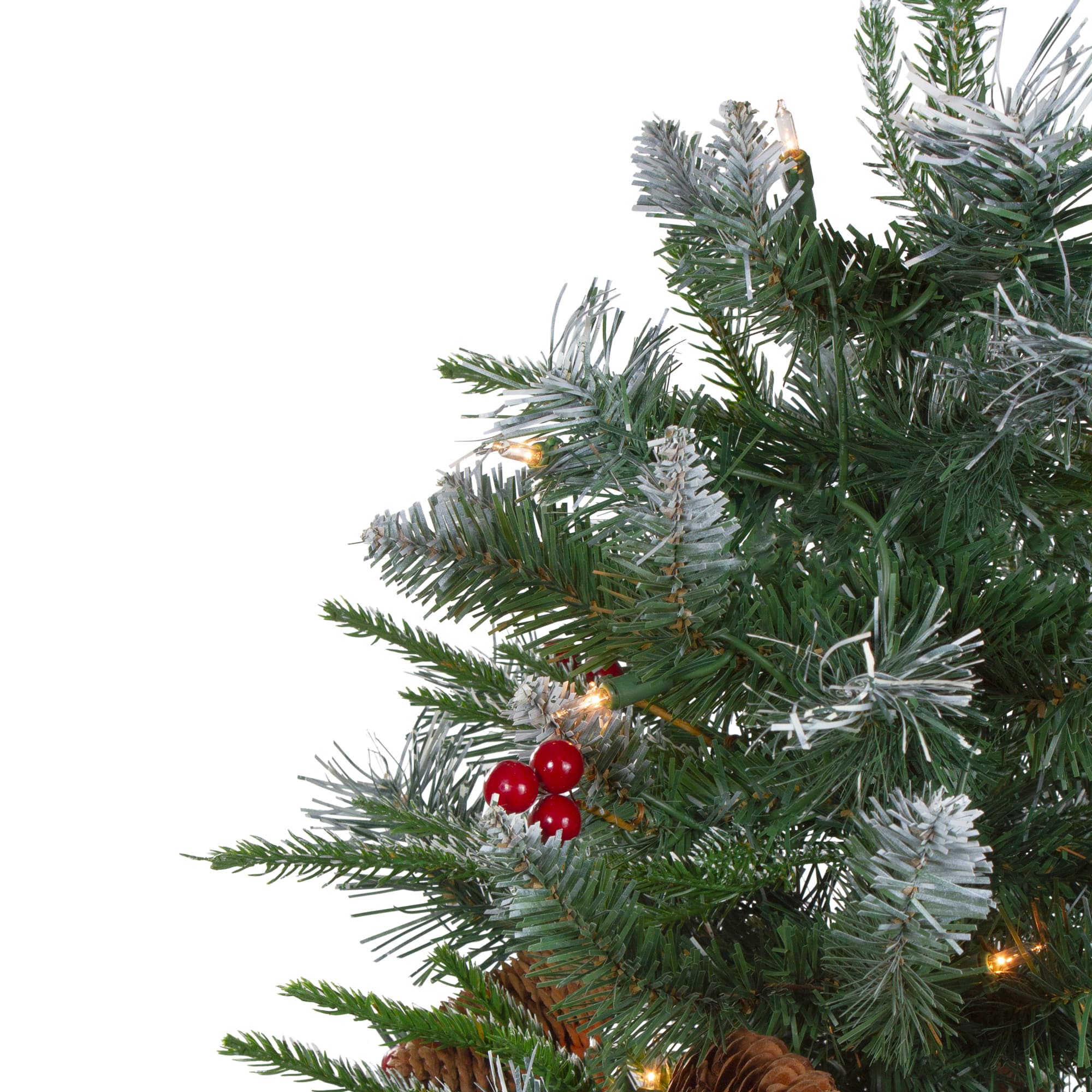 4ft. Pre-Lit Frosted Mixed Berry Pine Artificial Christmas Tree in Decorative Planter, Clear Lights