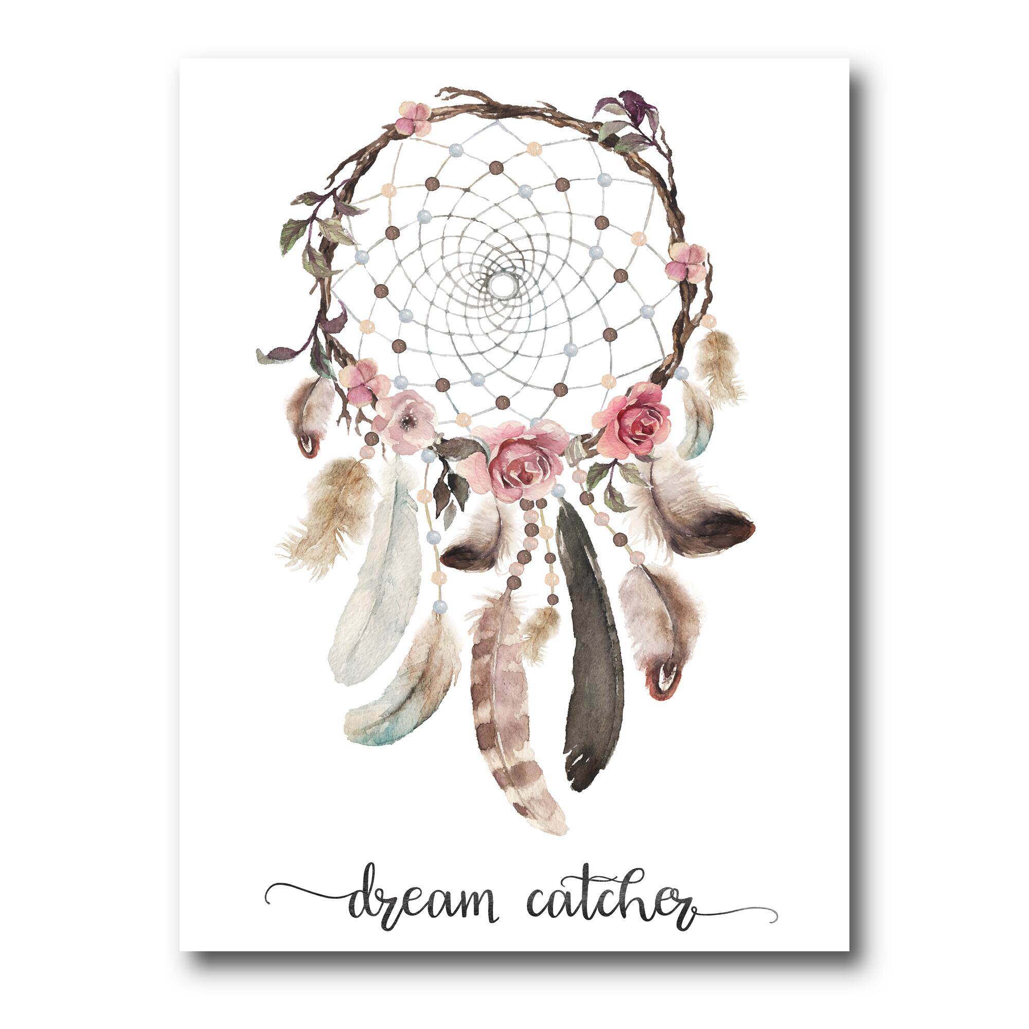 Designart - Dream Catcher With Ethnic Feathers - Bohemian & Eclectic Canvas Wall Art Print