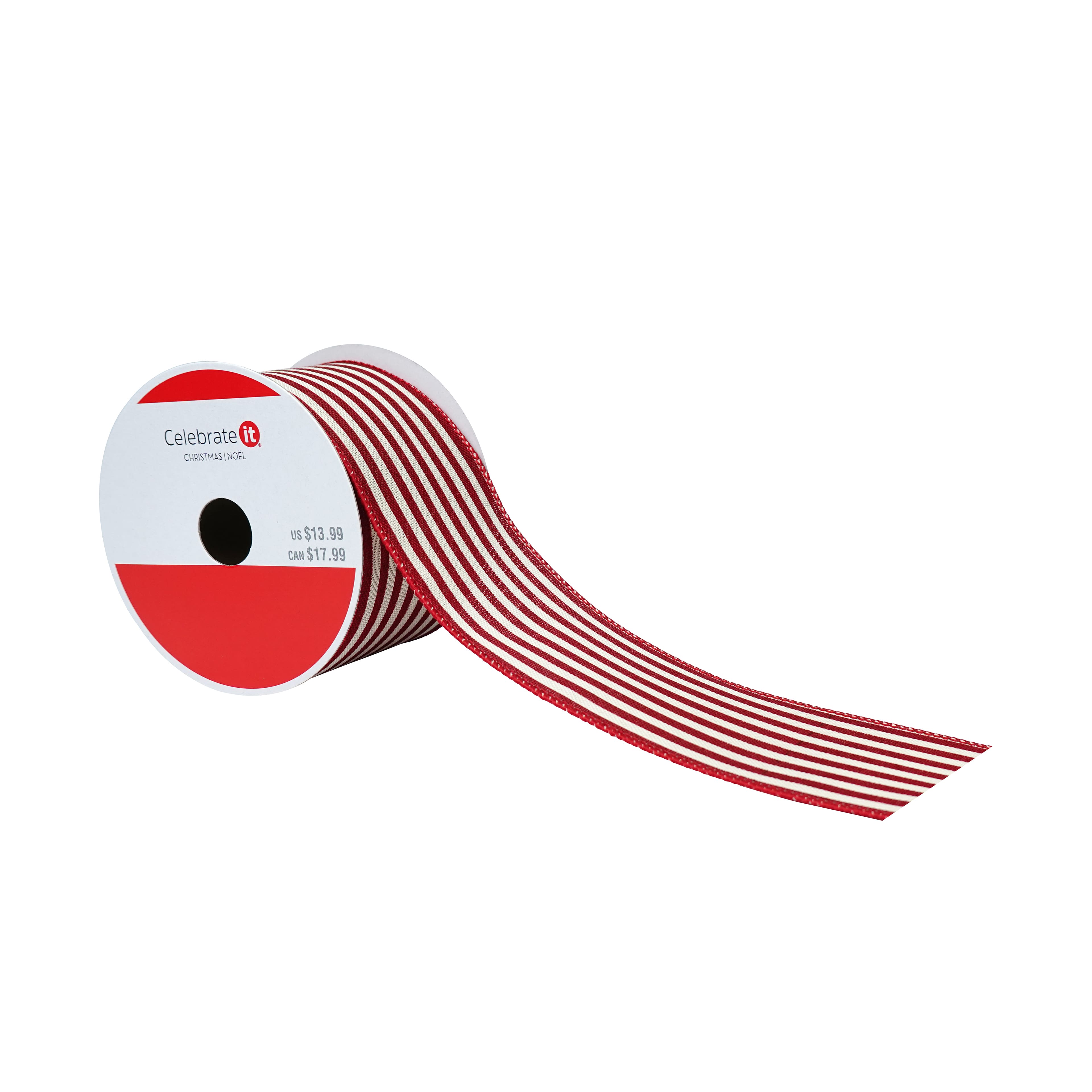 2.5" x 6.6yd. Red & White Stripes Wired Faux Linen Ribbon by Celebrate It®