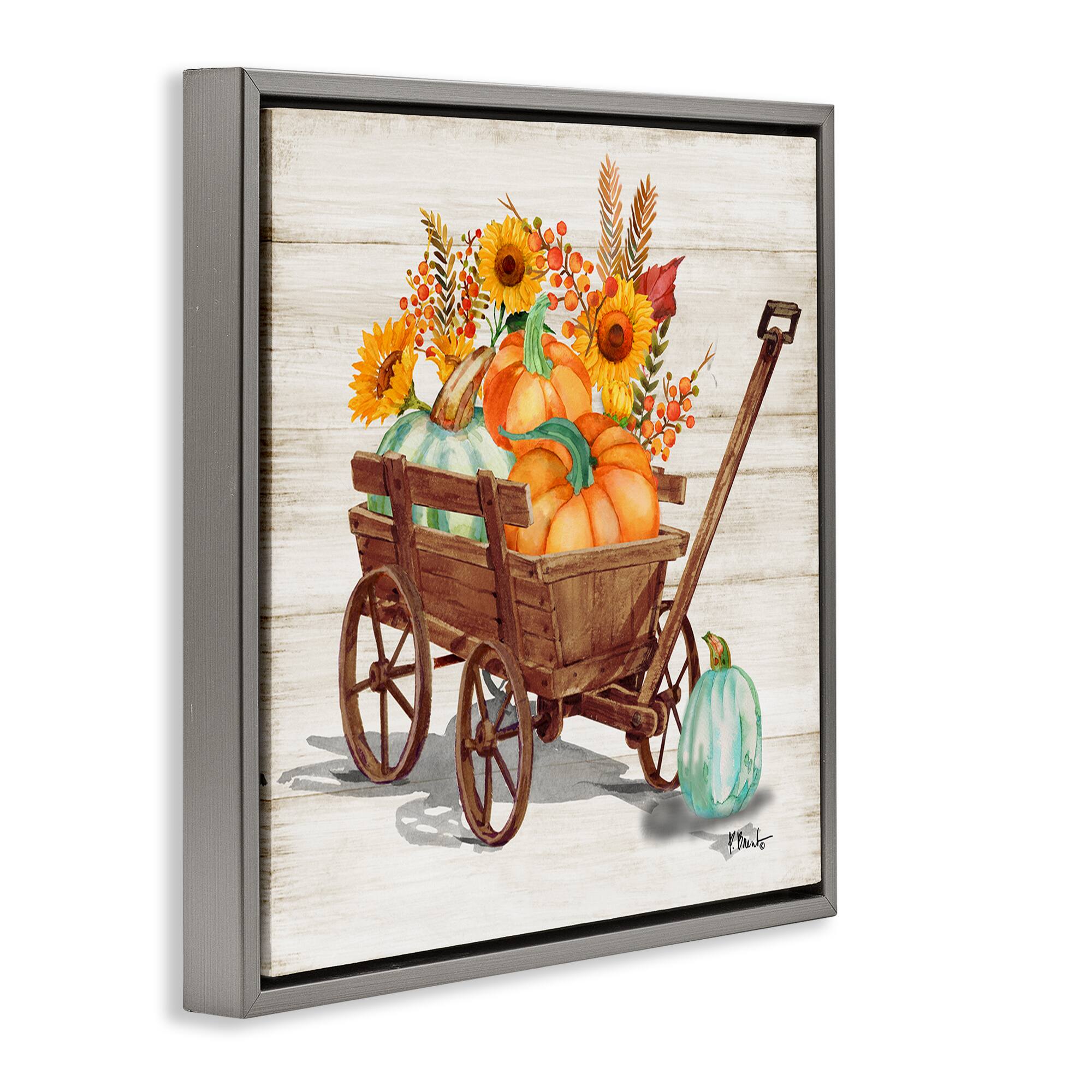 Stupell Industries Pumpkin Farm Harvest Wagon Floater Framed Art