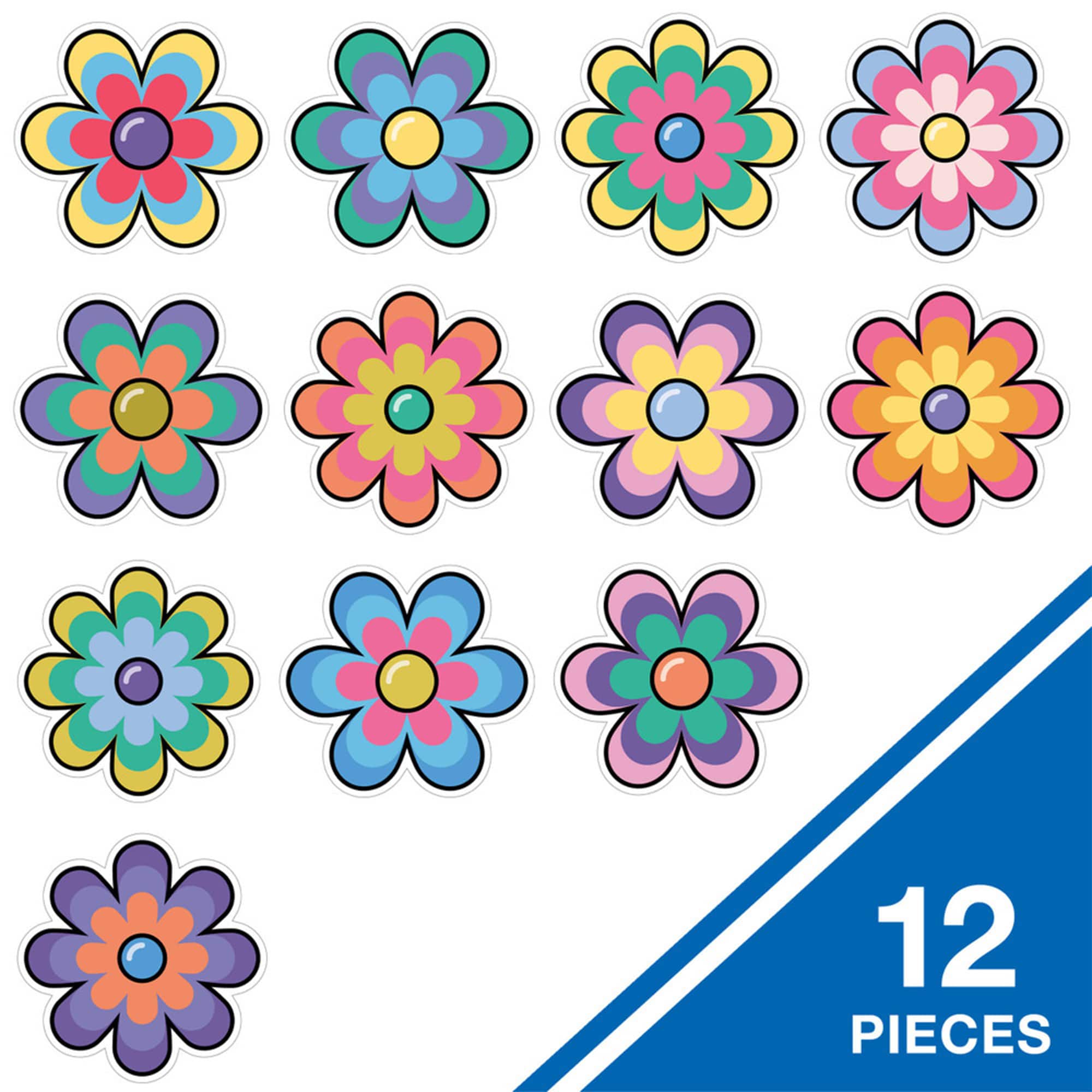 Carson Dellosa® Education Happily Ever Elementary Retro Remix Jumbo Flowers Cutouts, 6 Packs of 12