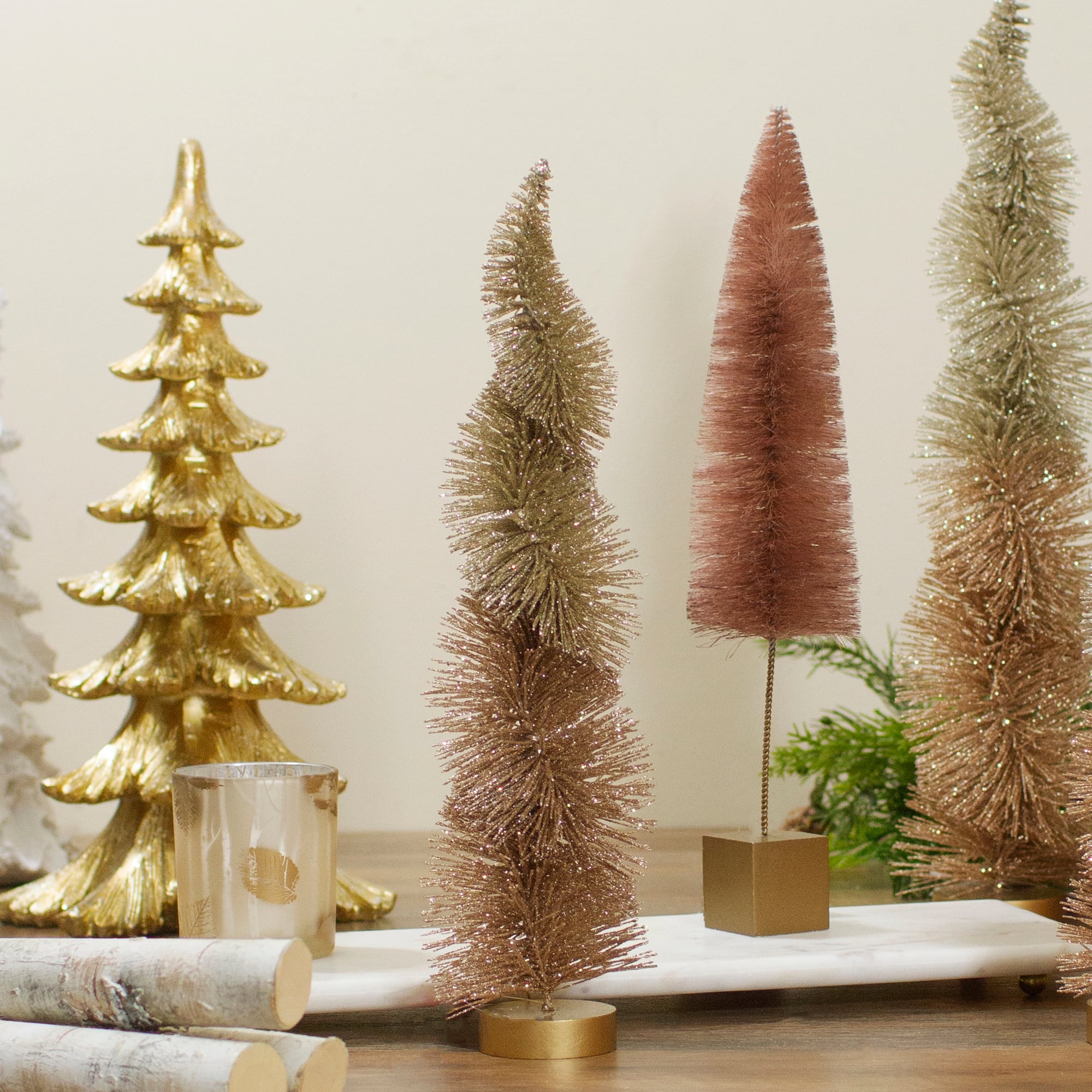 14" Gold Glittered Spiral Sisal Christmas Tree Tabletop Décor