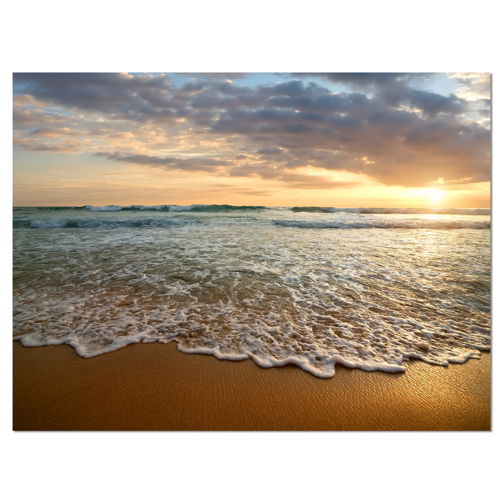 Designart - Bright Cloudy Sunset in Calm Ocean - Seashore Canvas Art Print