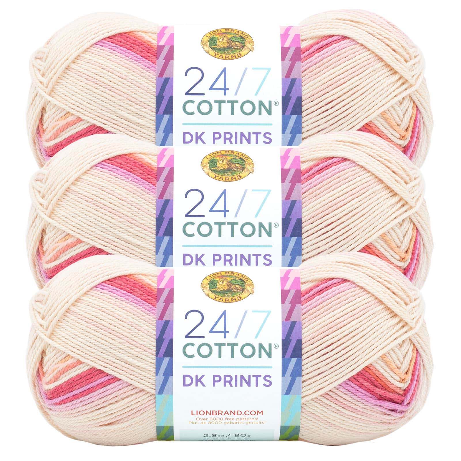 3 Pack Lion Brand® 24/7 Cotton® DK Sparkle & Prints Yarn