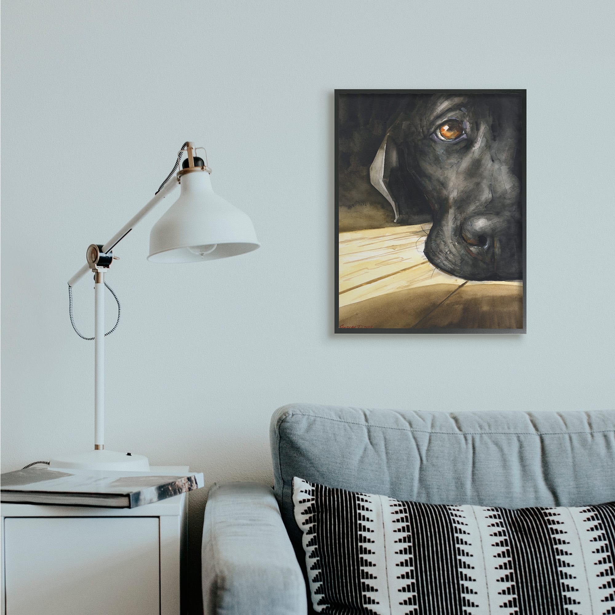 Stupell Industries Labrador Resting Pet Dog Portrait Brown Black Framed Wall Art