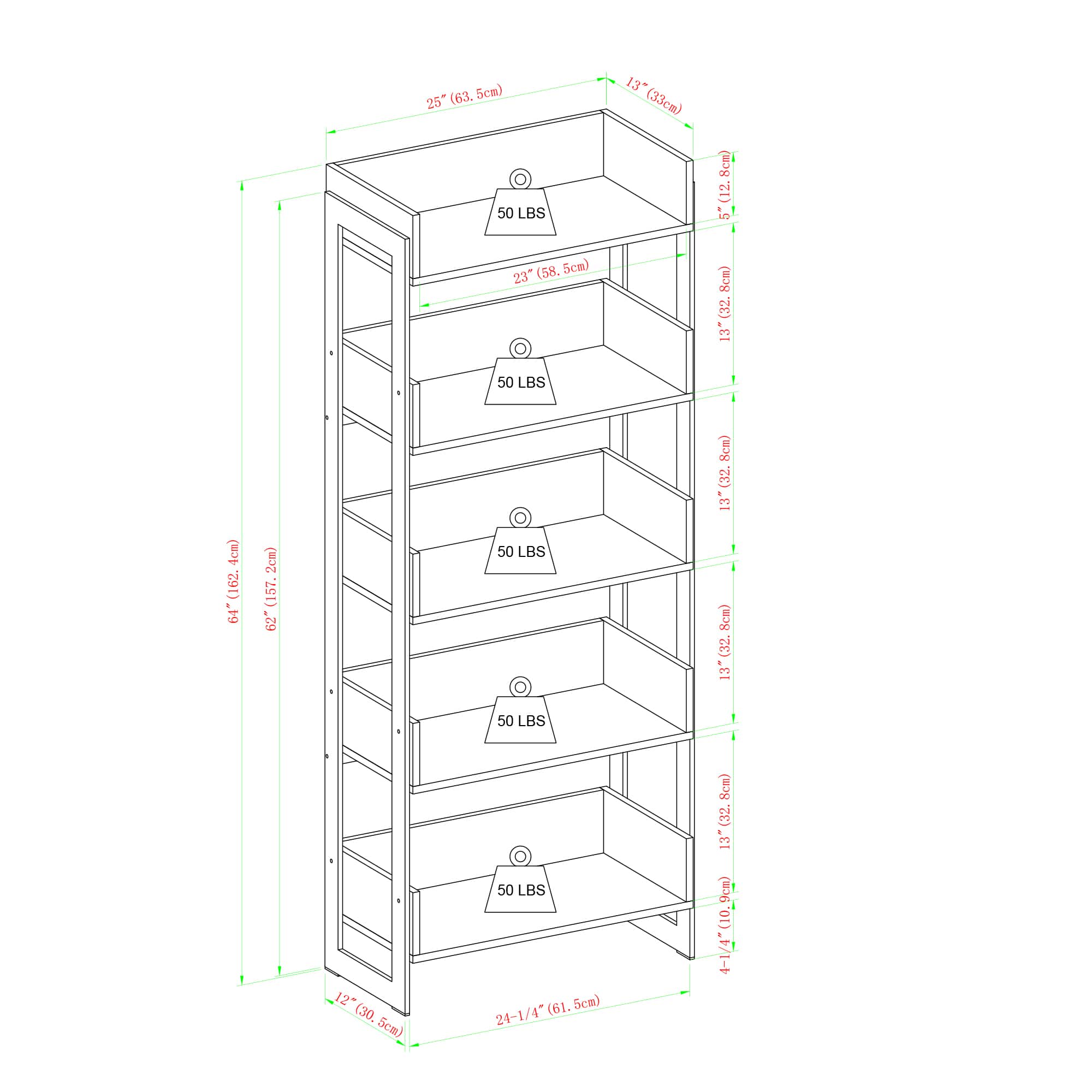 Walker Edison 64" Dark Walnut 5-Shelf Bookshelf